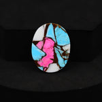 Natural Cotton Candy Turquoise 26x20x3mm Oval Cabochon 17.5ct - Blue, White & Pink Composite - Pedra Gems