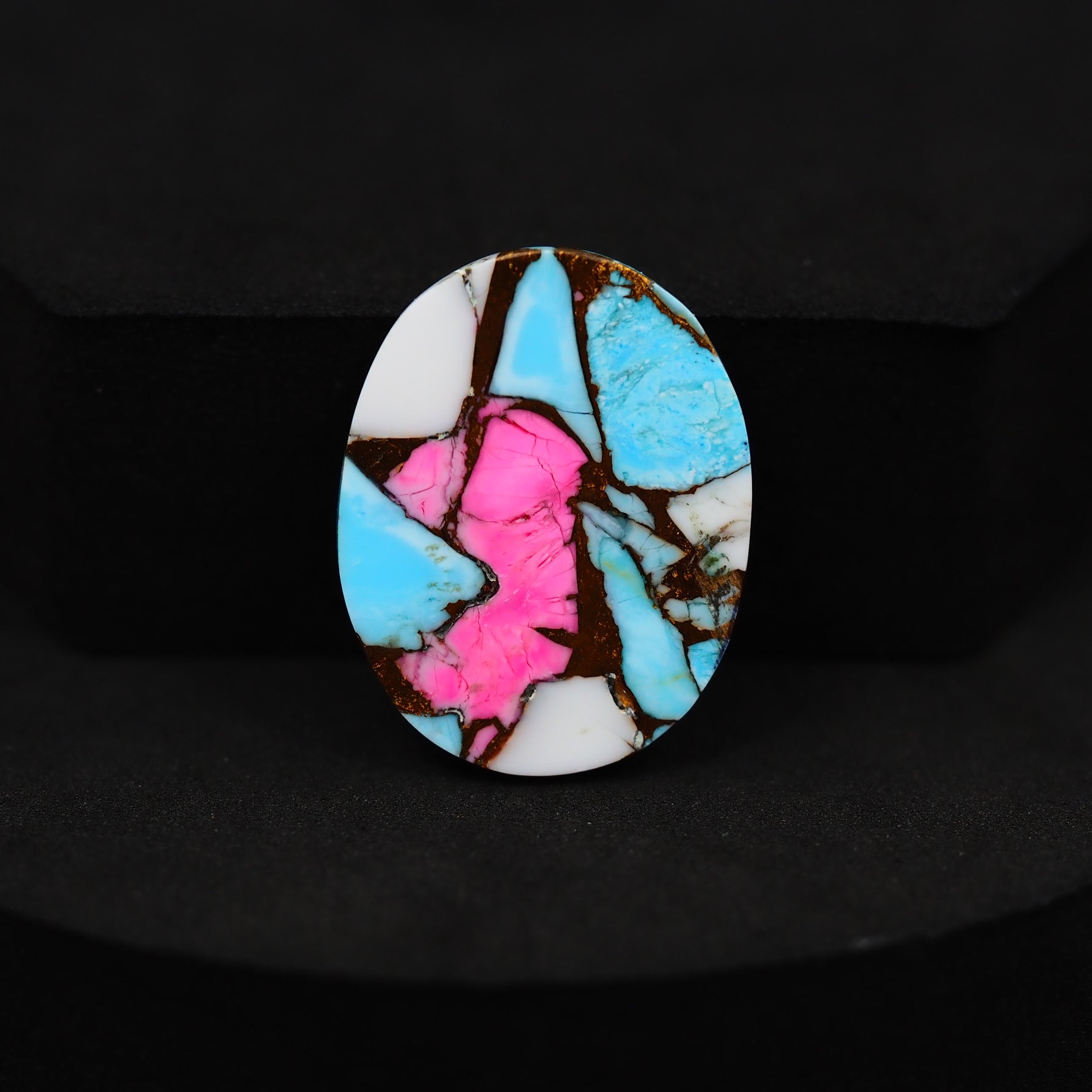 Natural Cotton Candy Turquoise 26x20x3mm Oval Cabochon 17.5ct - Blue, White & Pink Composite - Pedra Gems