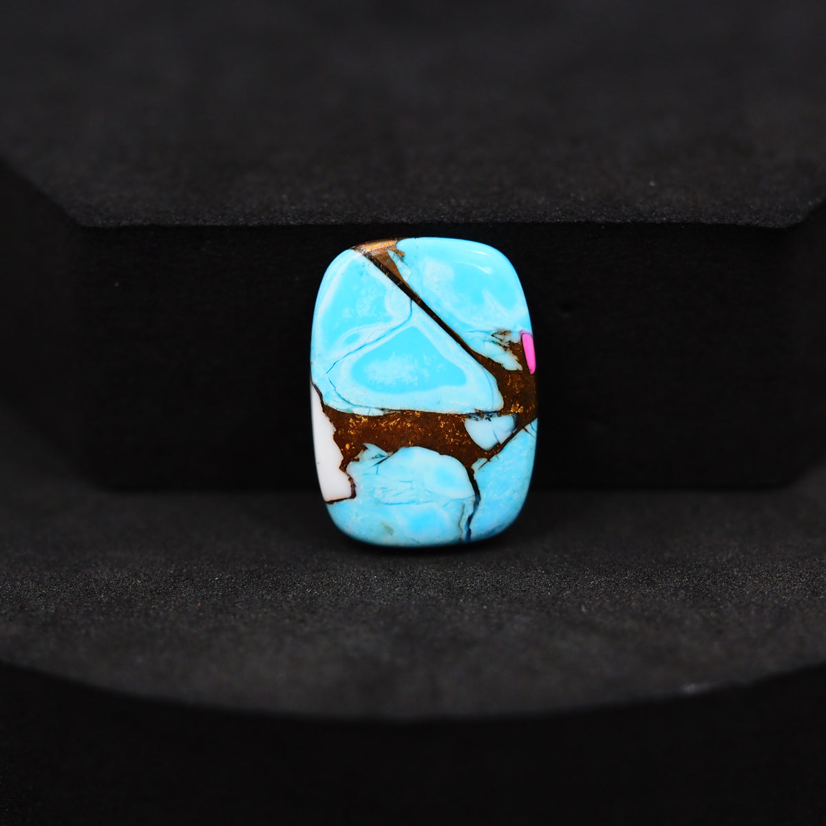Natural Cotton Candy Turquoise 20x15x3mm Cushion Cabochon 10ct - Blue, White & Pink Composite - Pedra Gems