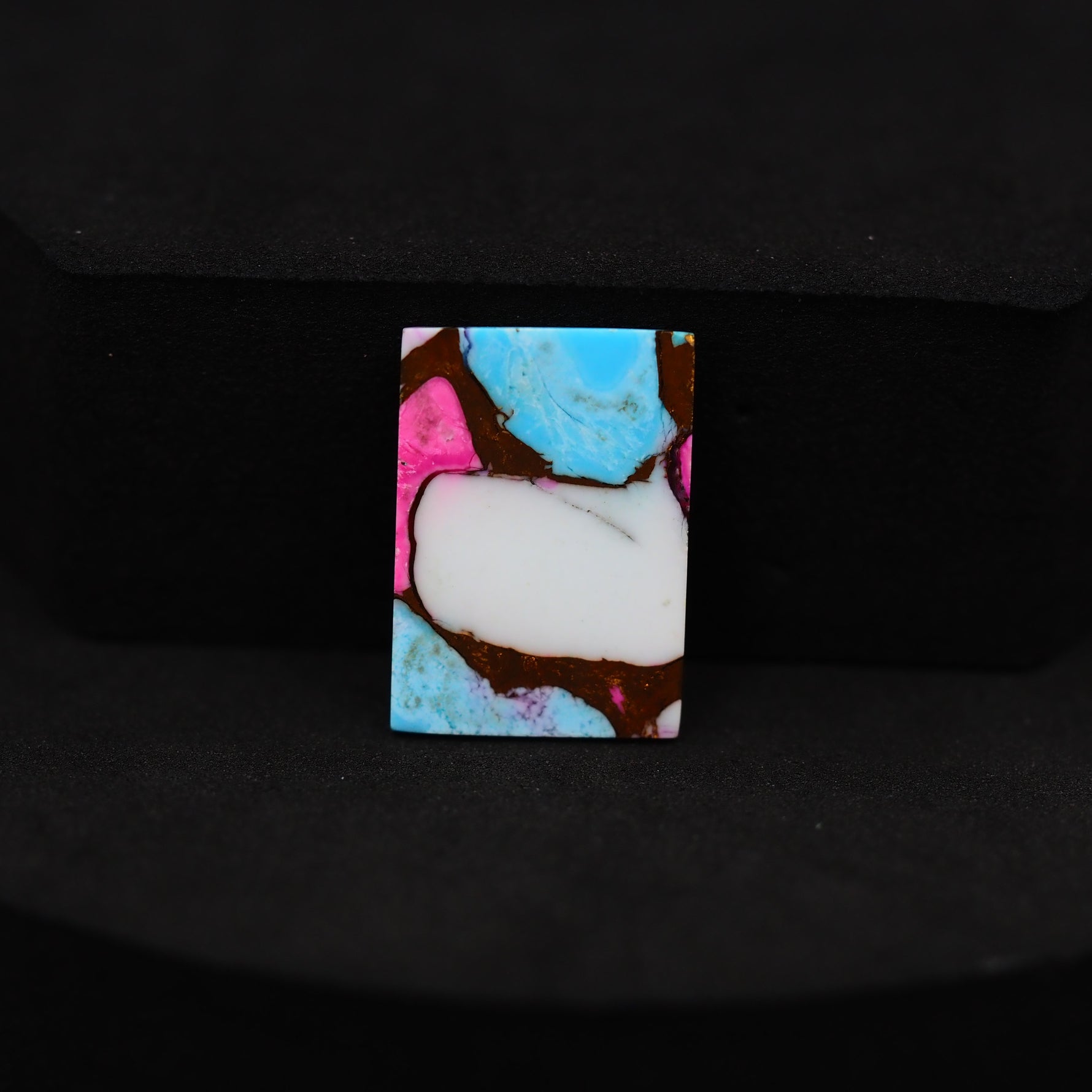 Natural Cotton Candy Turquoise 19x13x2mm Rectangle Cabochon 8ct - Pink, White & Blue Composite - Pedra Gems