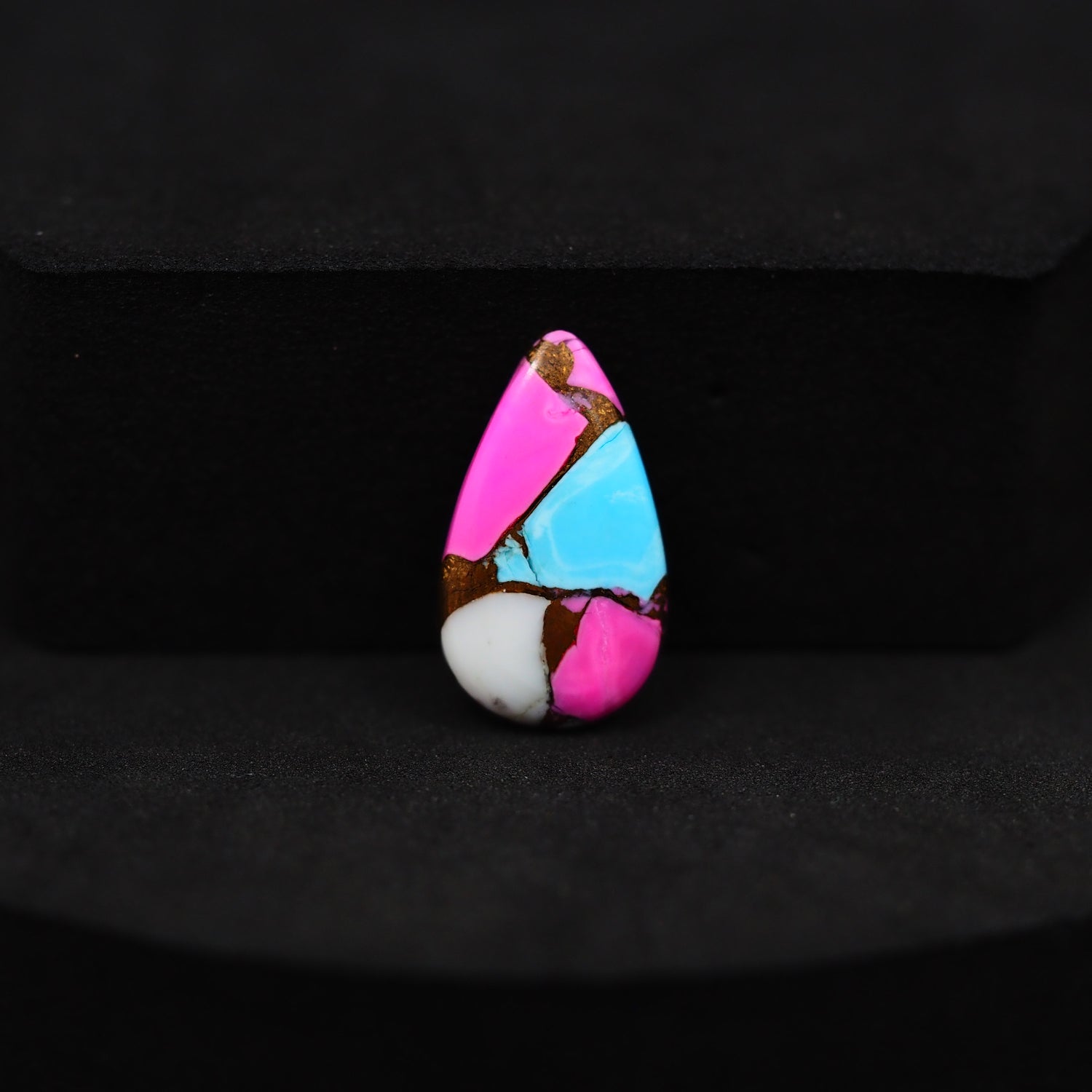 Natural Cotton Candy Turquoise 17x11x3mm Pear Cabochon 34.5ct - Pink & Blue Composite - Pedra Gems