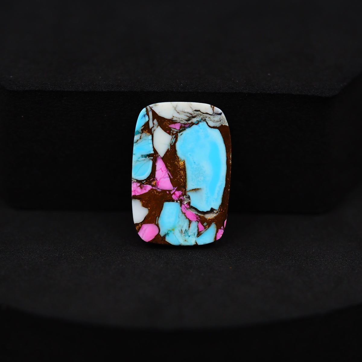 Natural Cotton Candy Turquoise 20x14x3mm Rectangle Cabochon 11.5ct - Pink & White Composite - Pedra Gems