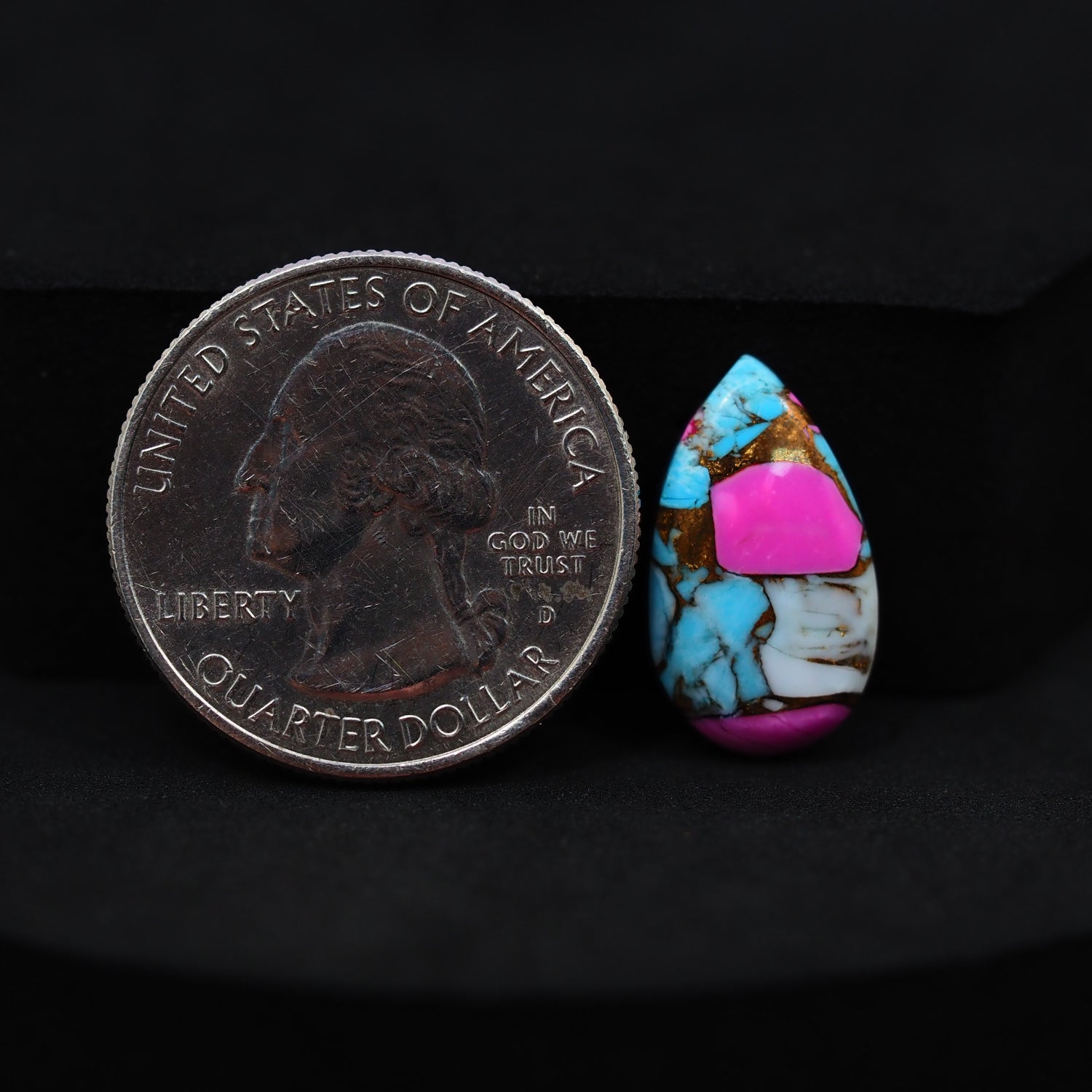 Natural Cotton Candy Turquoise 18x10x3mm Pear Cabochon 5.5ct - Blue & Pink Composite - Pedra Gems