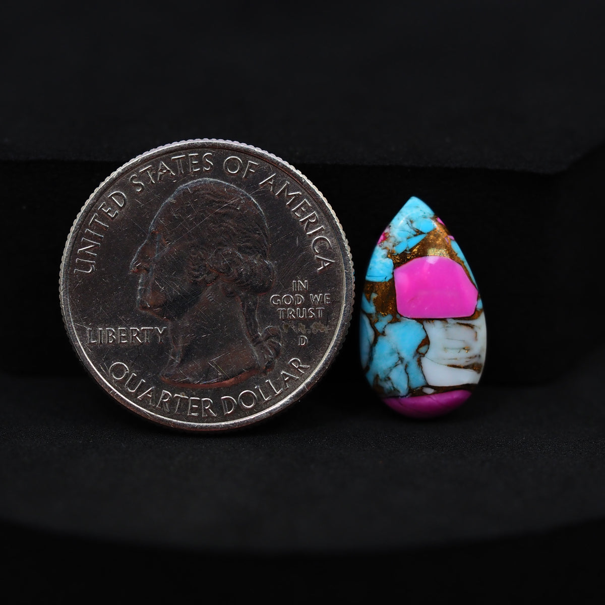 Natural Cotton Candy Turquoise 18x10x3mm Pear Cabochon 5.5ct - Blue & Pink Composite - Pedra Gems