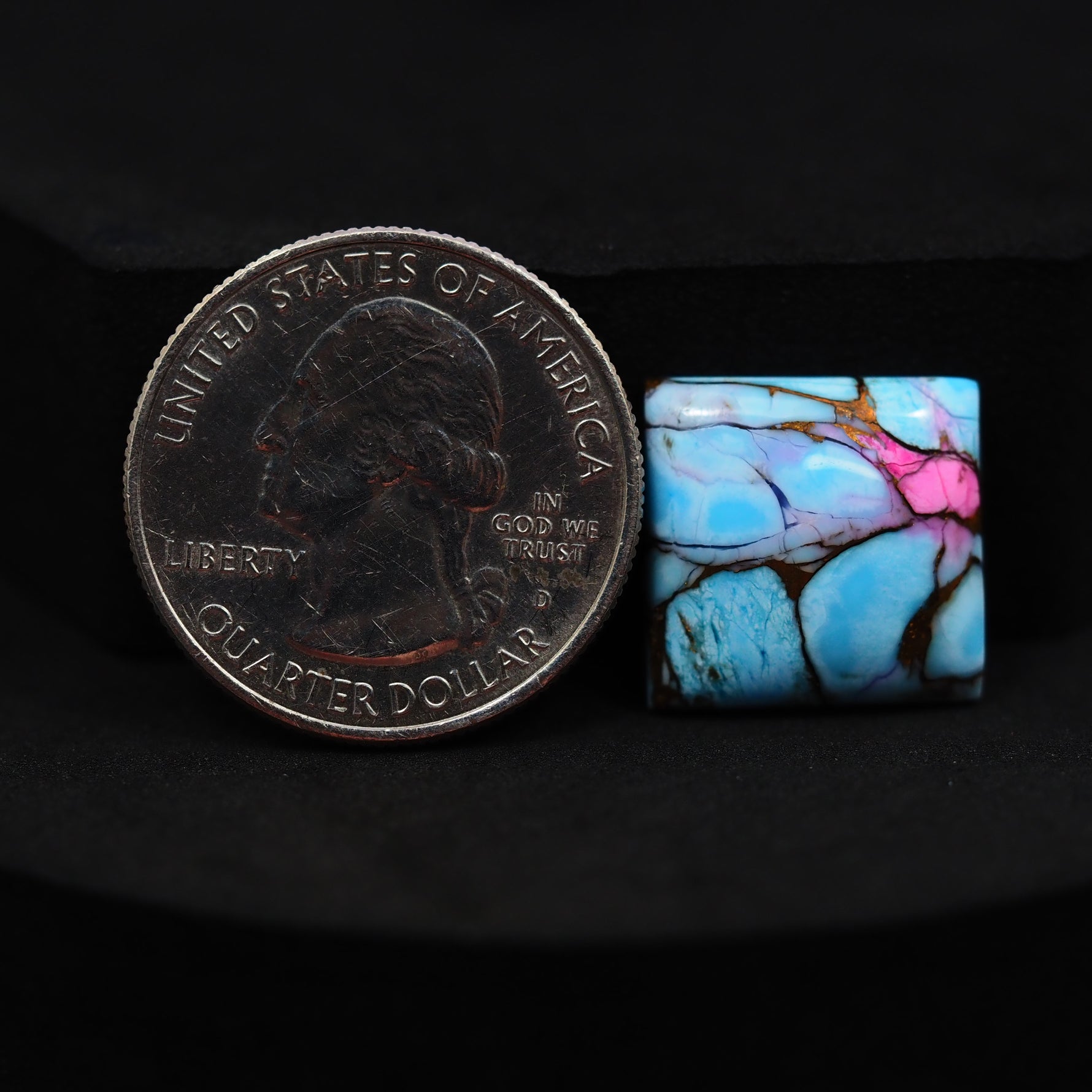 Natural Cotton Candy Turquoise 16x15x4mm Square Cabochon 11ct - Blue, White & Pink Composite - Pedra Gems
