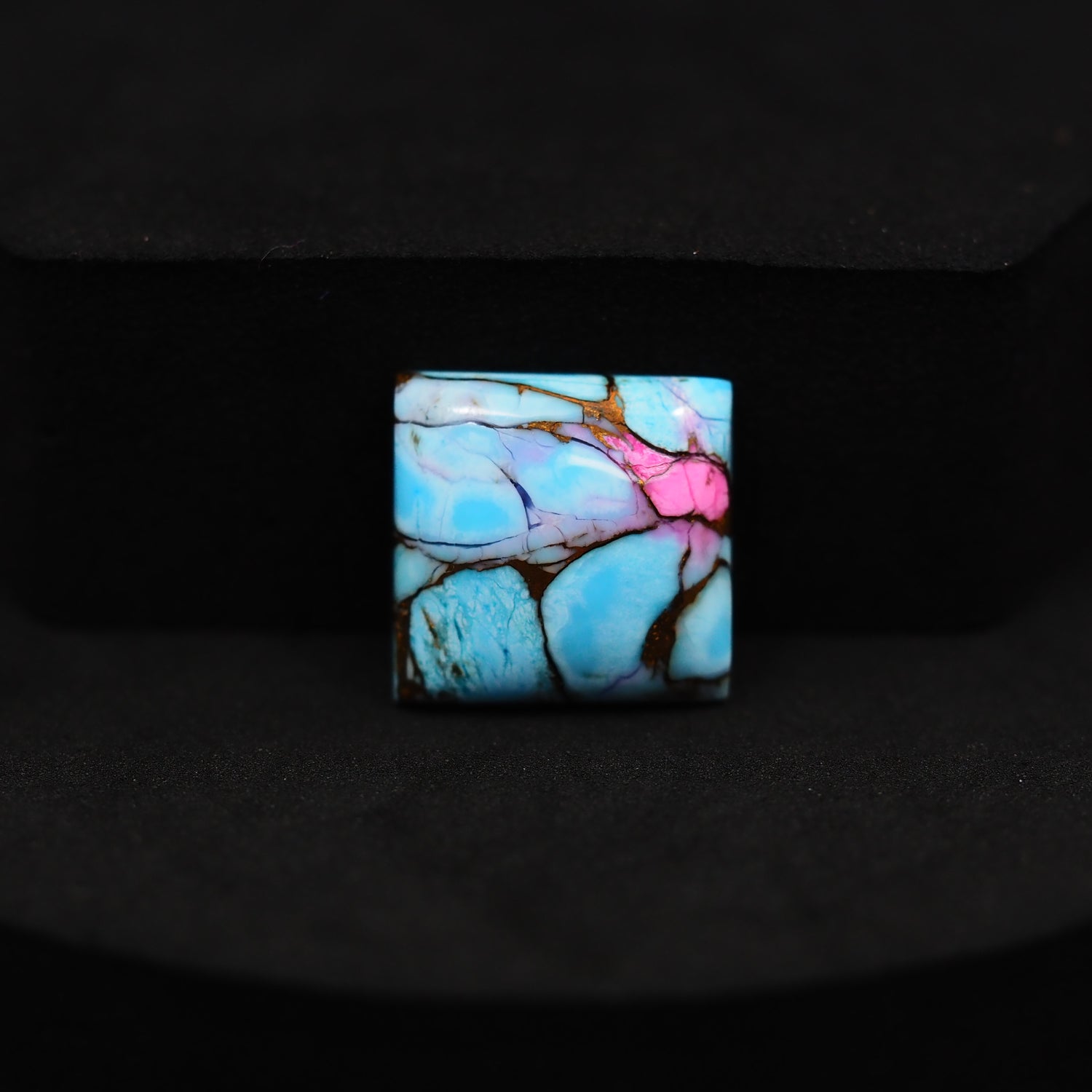 Natural Cotton Candy Turquoise 16x15x4mm Square Cabochon 11ct - Blue, White & Pink Composite - Pedra Gems