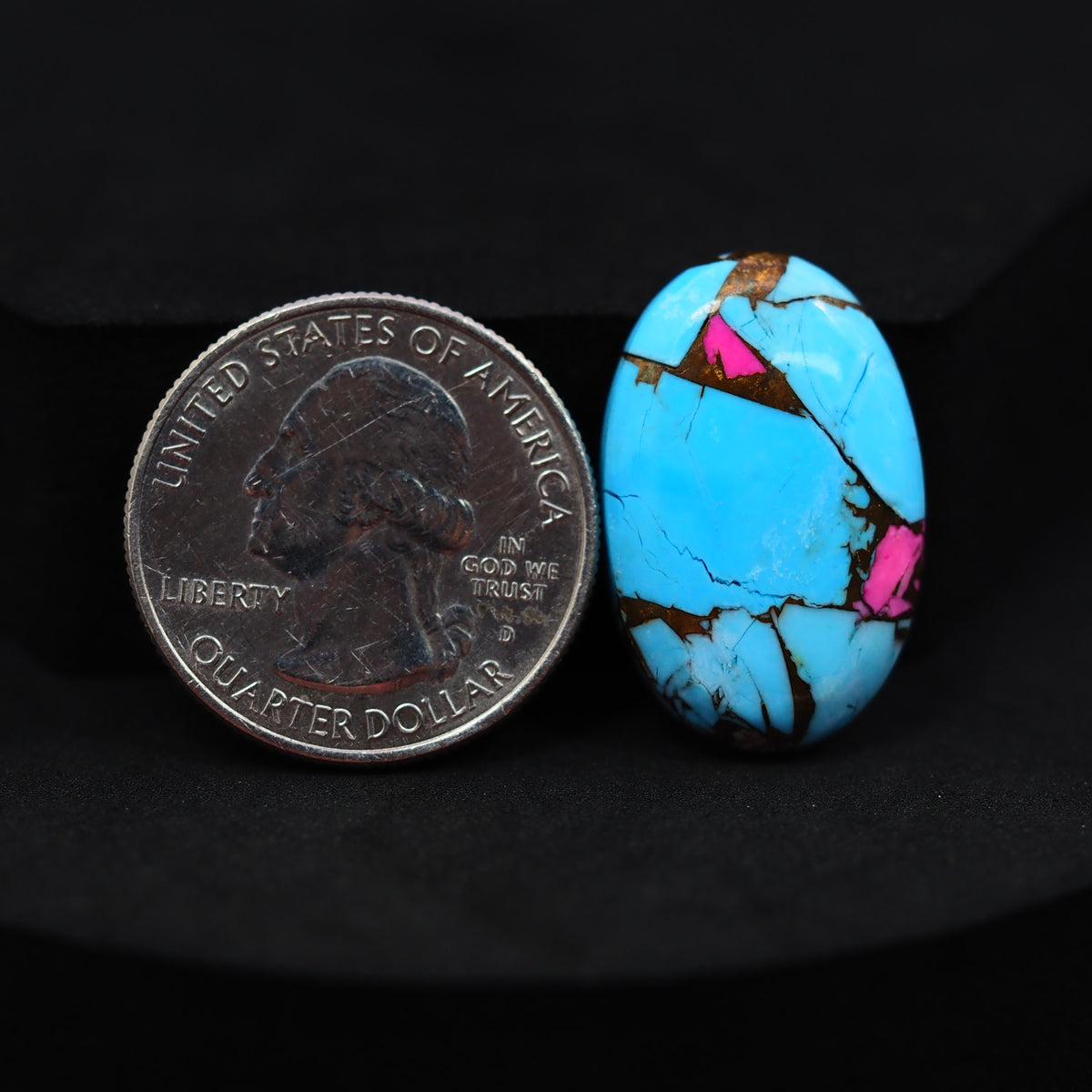 Natural Cotton Candy Turquoise 25x16x4mm Oval Cabochon 16.5ct - Blue & Pink Composite - Pedra Gems