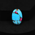 Natural Cotton Candy Turquoise 25x16x4mm Oval Cabochon 16.5ct - Blue & Pink Composite - Pedra Gems