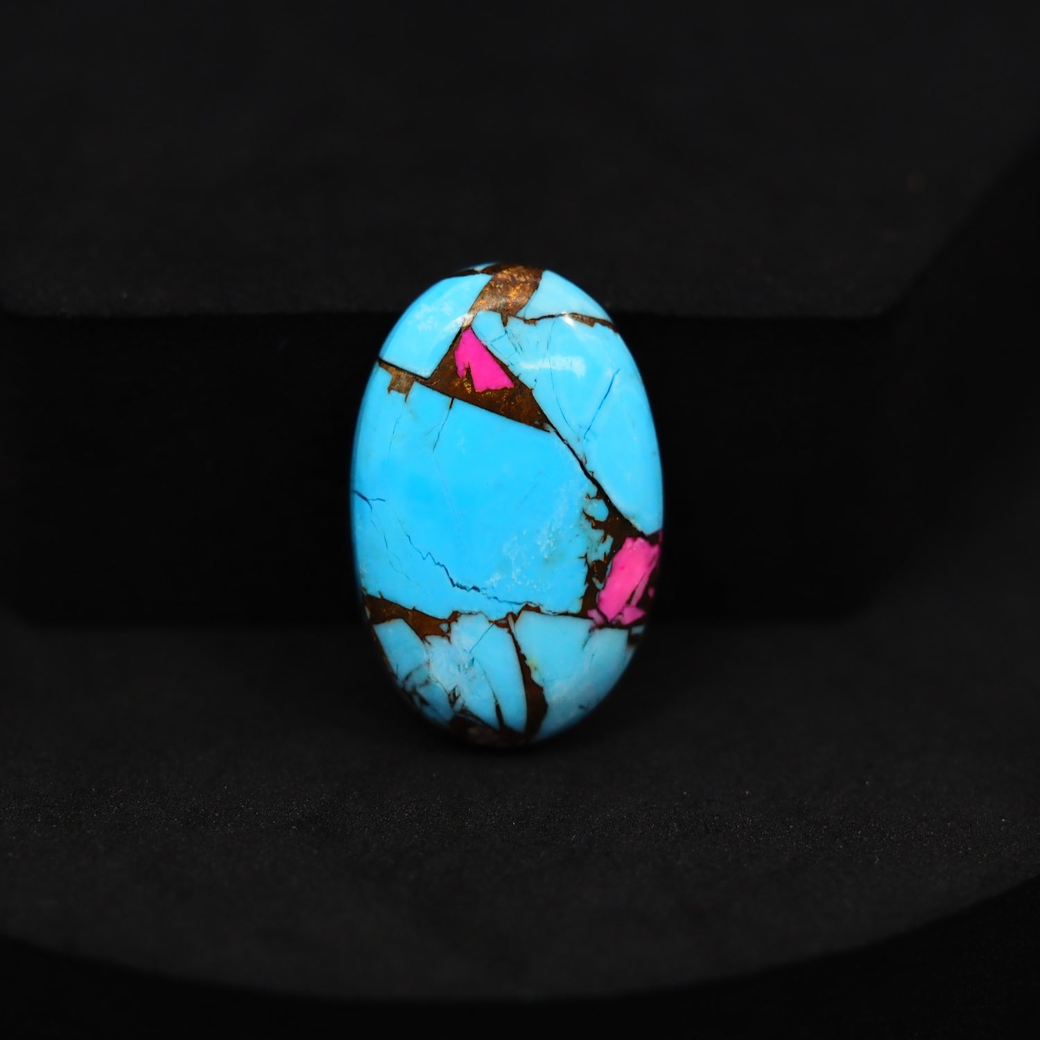 Natural Cotton Candy Turquoise 25x16x4mm Oval Cabochon 16.5ct - Blue & Pink Composite - Pedra Gems