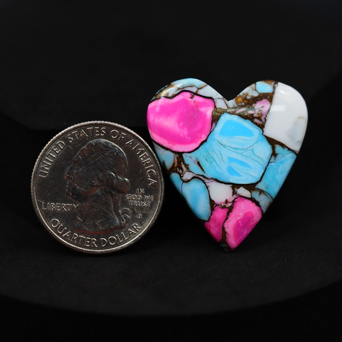 Natural Cotton Candy Turquoise 31x19x4mm Heart Cabochon 28.5ct - Pink, Blue & White Composite - Pedra Gems