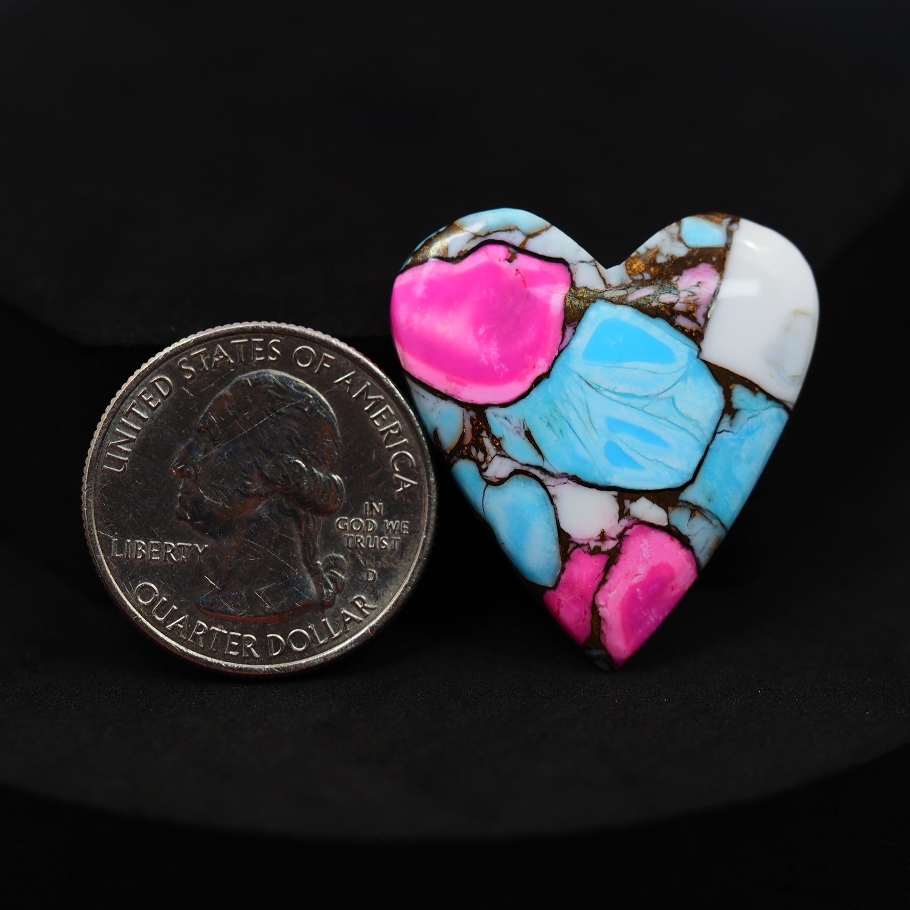 Natural Cotton Candy Turquoise 31x19x4mm Heart Cabochon 28.5ct - Pink, Blue & White Composite - Pedra Gems
