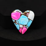 Natural Cotton Candy Turquoise 31x19x4mm Heart Cabochon 28.5ct - Pink, Blue & White Composite - Pedra Gems