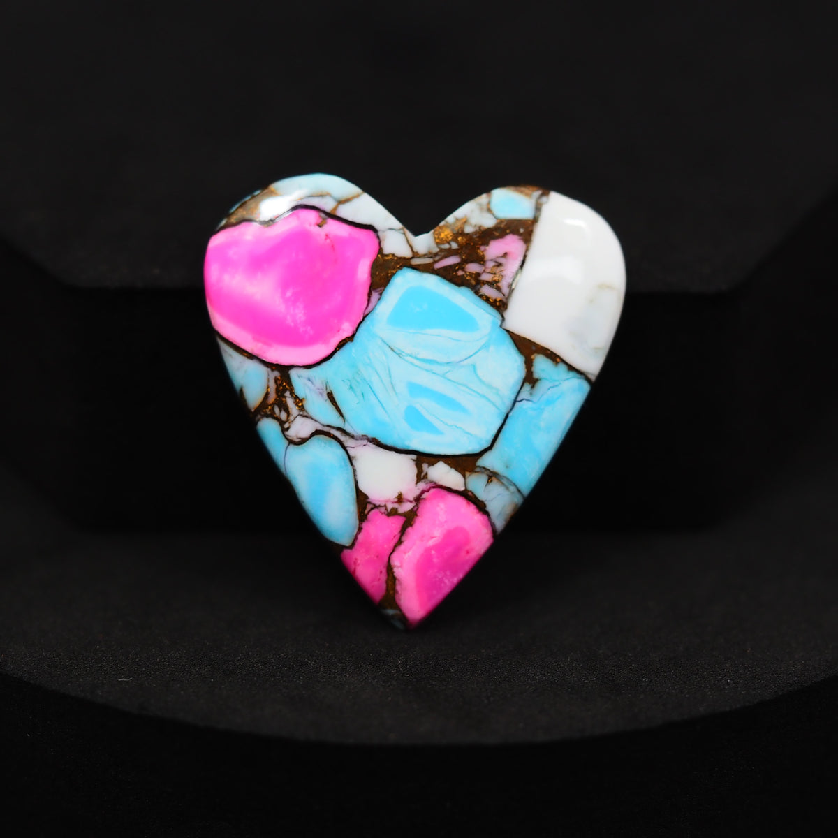 Natural Cotton Candy Turquoise 31x19x4mm Heart Cabochon 28.5ct - Pink, Blue & White Composite - Pedra Gems