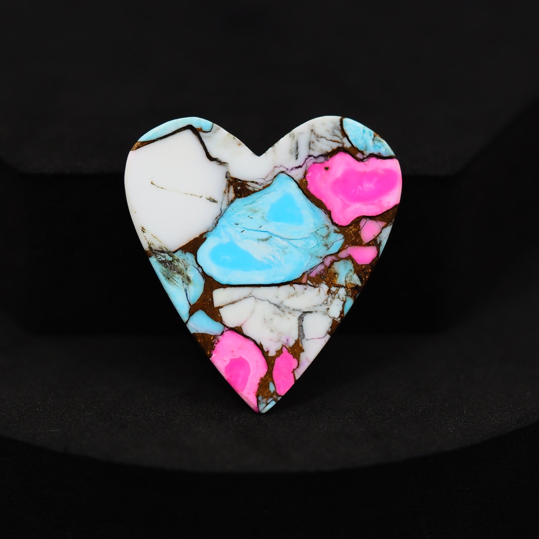 Natural Cotton Candy Turquoise 31x19x4mm Heart Cabochon 28.5ct - Pink, Blue & White Composite - Pedra Gems