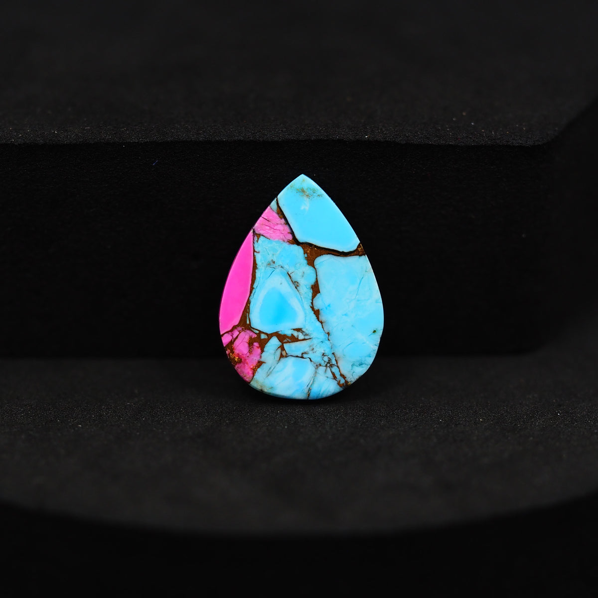 Natural Cotton Candy Turquoise 18x13x3mm Pear Cabochon 7ct - Blue & Pink Composite - Pedra Gems