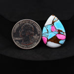 Natural Cotton Candy Turquoise 27x19x4mm Pear Cabochon 17ct - Pink, Blue & White Composite - Pedra Gems