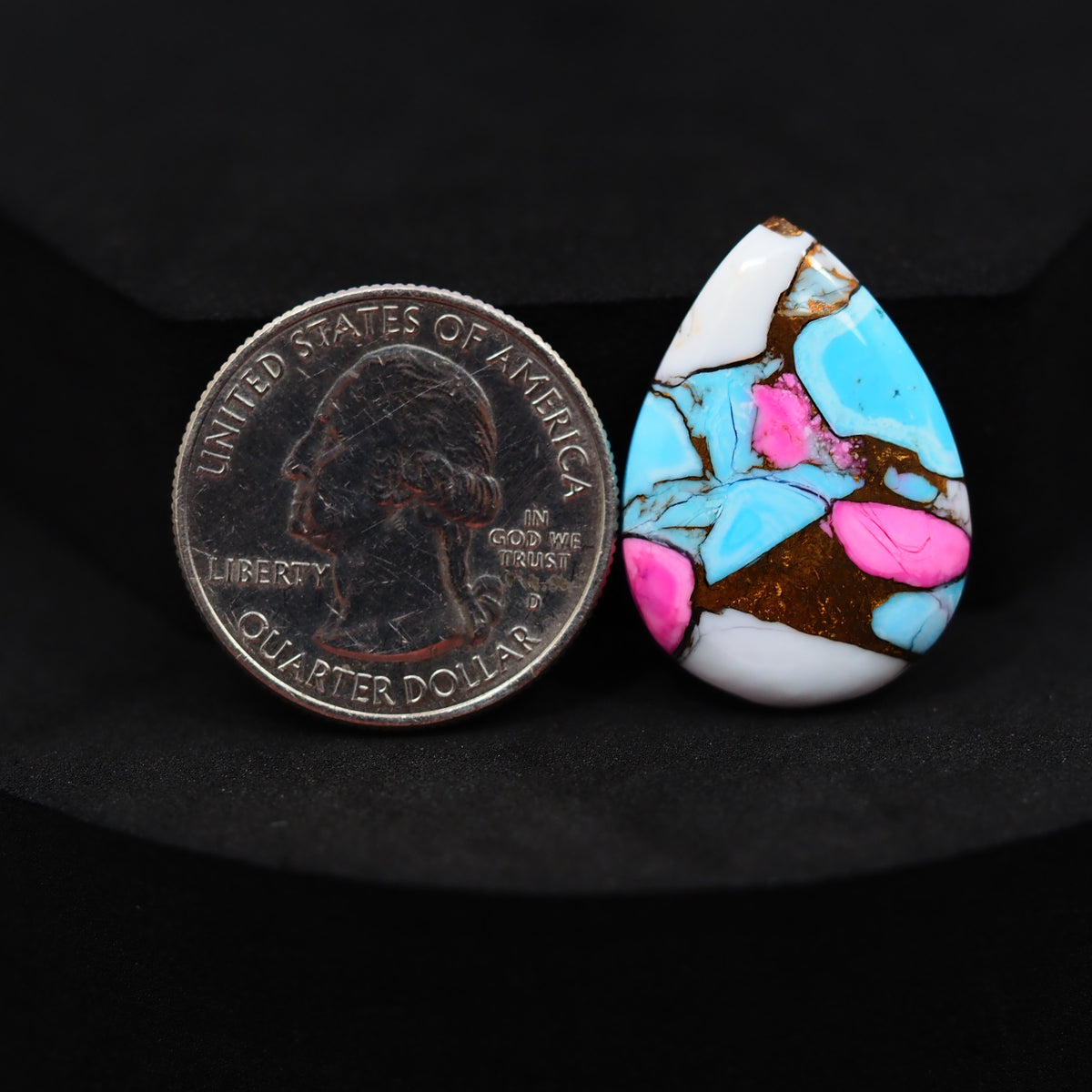 Natural Cotton Candy Turquoise 27x19x4mm Pear Cabochon 17ct - Pink, Blue & White Composite - Pedra Gems