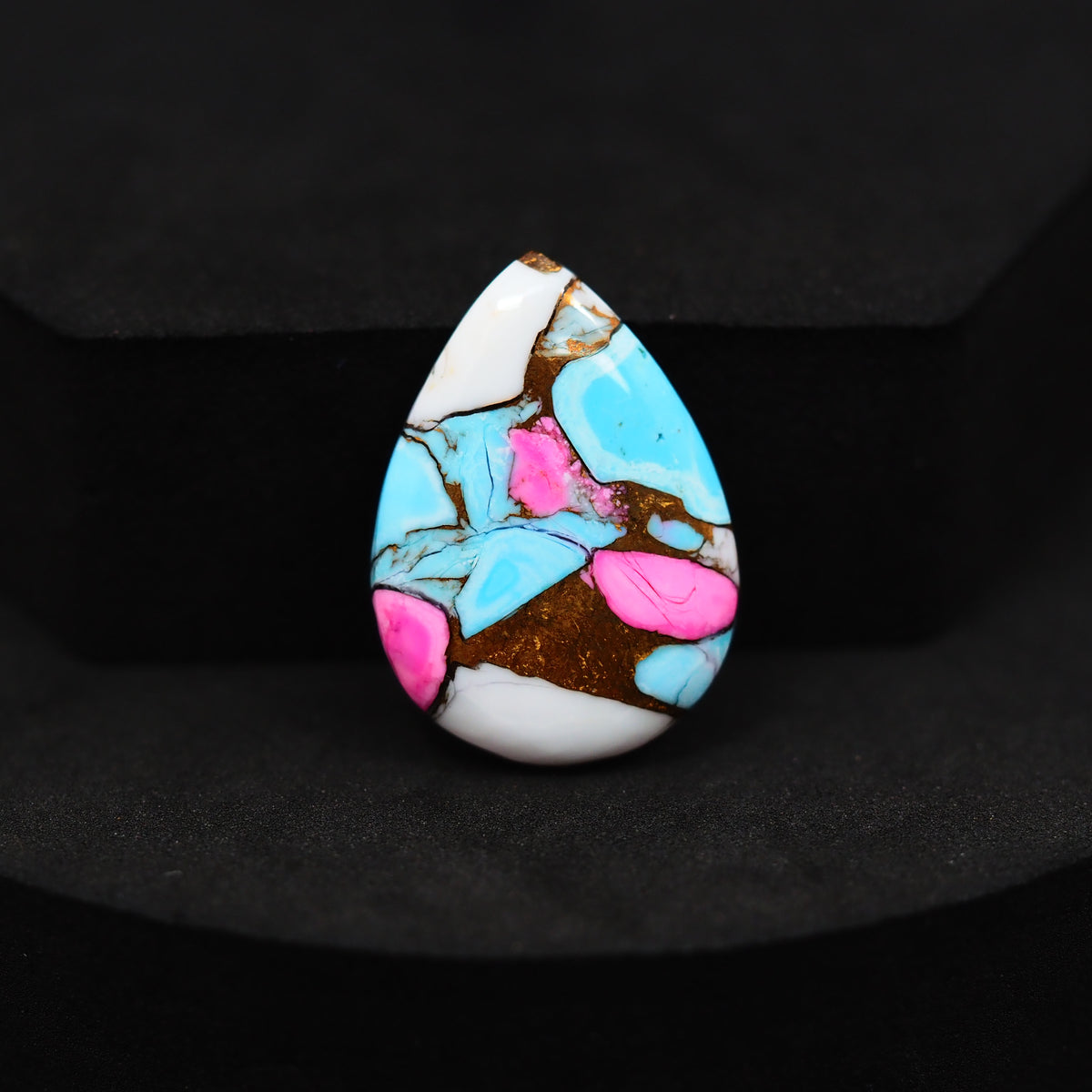 Natural Cotton Candy Turquoise 27x19x4mm Pear Cabochon 17ct - Pink, Blue & White Composite - Pedra Gems