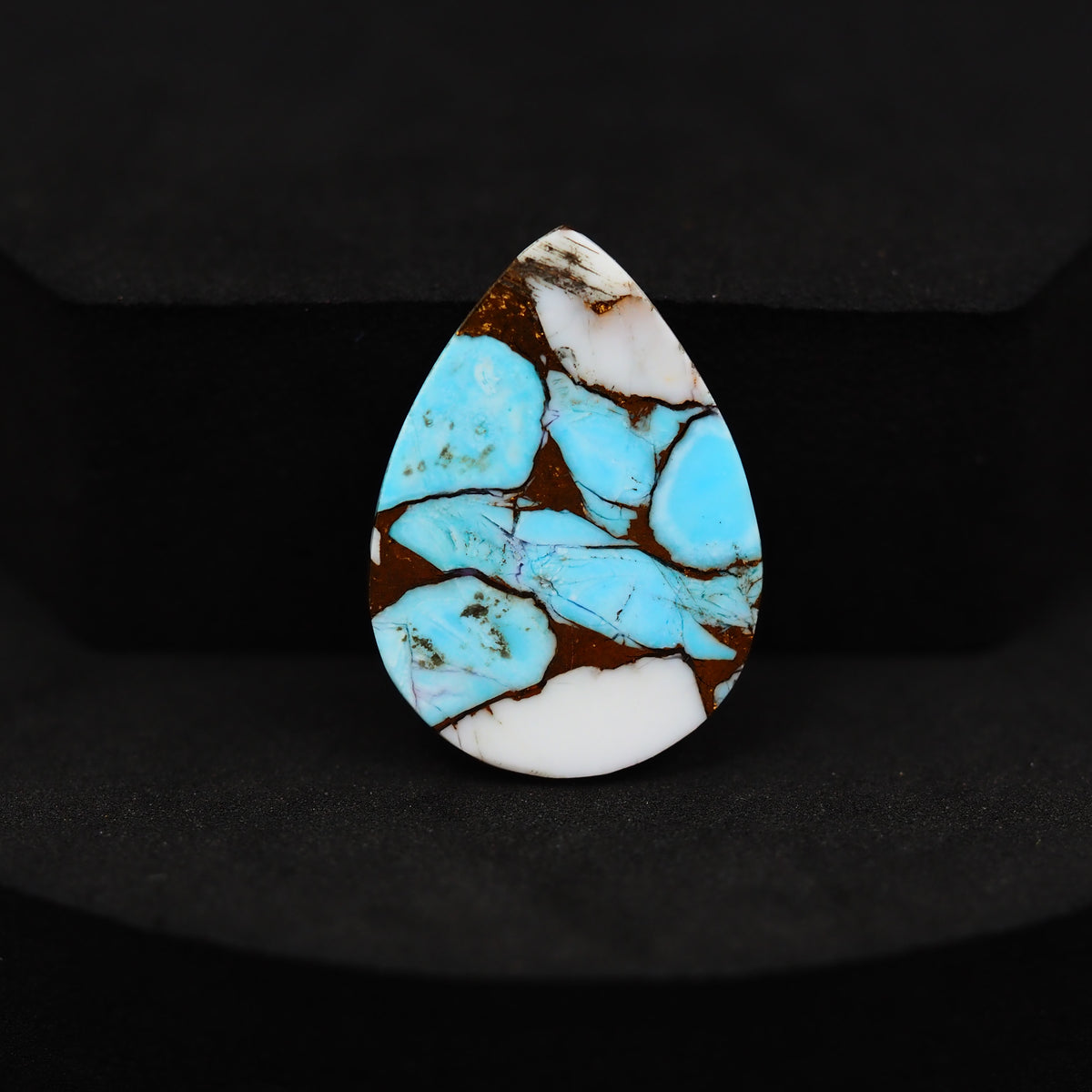 Natural Cotton Candy Turquoise 27x19x4mm Pear Cabochon 17ct - Pink, Blue & White Composite - Pedra Gems