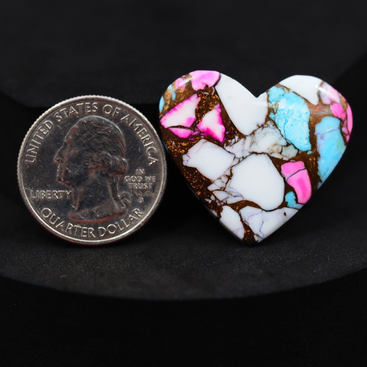 Natural Cotton Candy Turquoise 28x29x4mm Heart Cabochon 25.5ct - White, Pink & Blue Composite - Pedra Gems