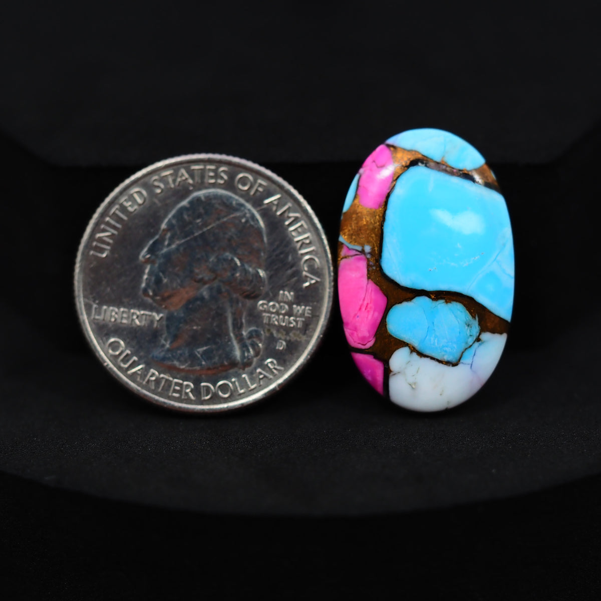 Natural Cotton Candy Turquoise 26x16x4mm Oval Cabochon 18ct - Blue & Pink Composite - Pedra Gems