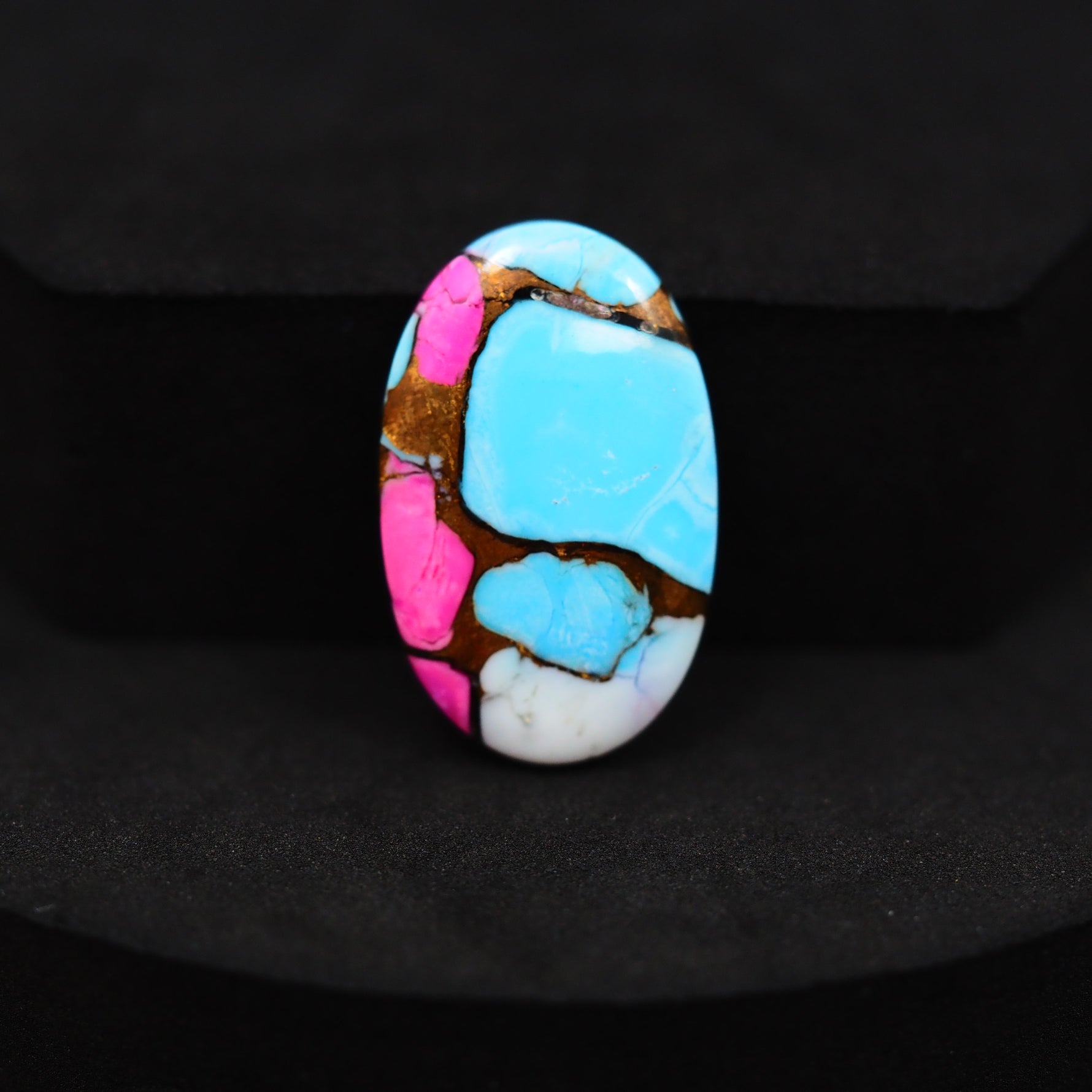 Natural Cotton Candy Turquoise 26x16x4mm Oval Cabochon 18ct - Blue & Pink Composite - Pedra Gems