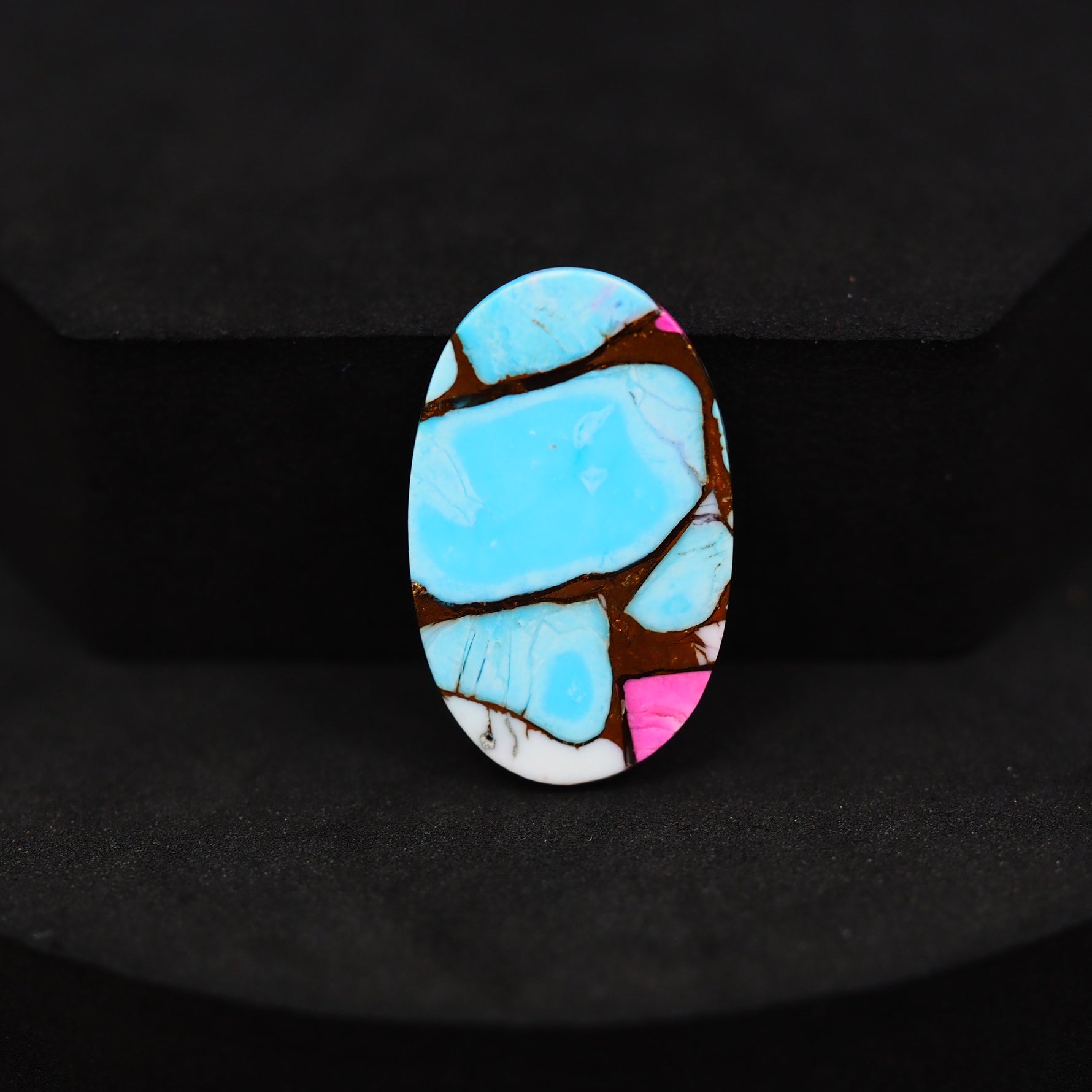 Natural Cotton Candy Turquoise 26x16x4mm Oval Cabochon 18ct - Blue & Pink Composite - Pedra Gems
