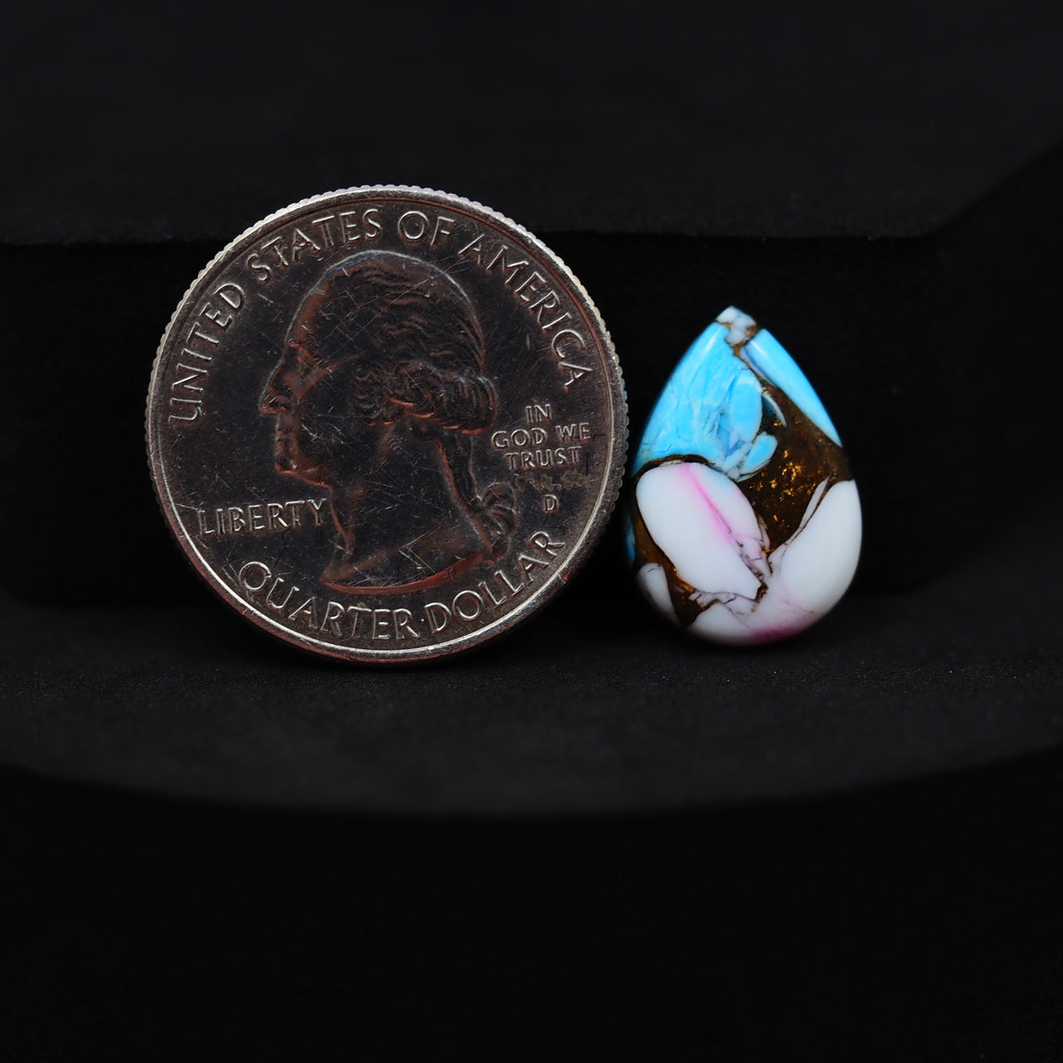 Natural Cotton Candy Turquoise 17x12x3mm Pear Cabochon 5ct - Blue, Pink & White Composite - Pedra Gems