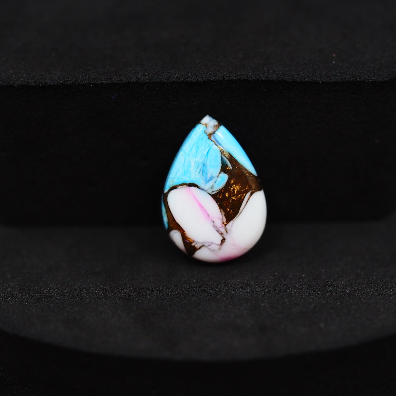 Natural Cotton Candy Turquoise 17x12x3mm Pear Cabochon 5ct - Blue, Pink & White Composite - Pedra Gems