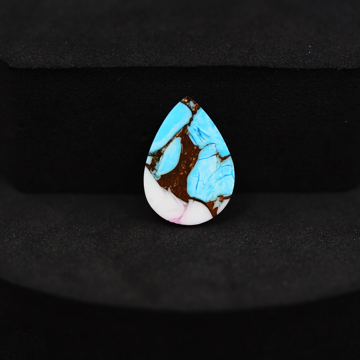 Natural Cotton Candy Turquoise 17x12x3mm Pear Cabochon 5ct - Blue, Pink & White Composite - Pedra Gems
