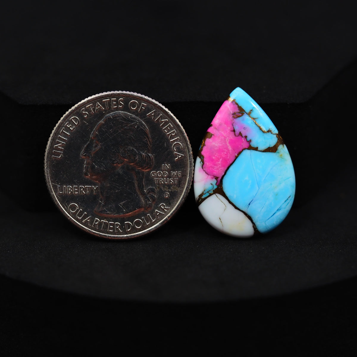 Natural Cotton Candy Turquoise 24x16x3mm Pear Cabochon 9.5ct - Pink, Blue & White Composite - Pedra Gems