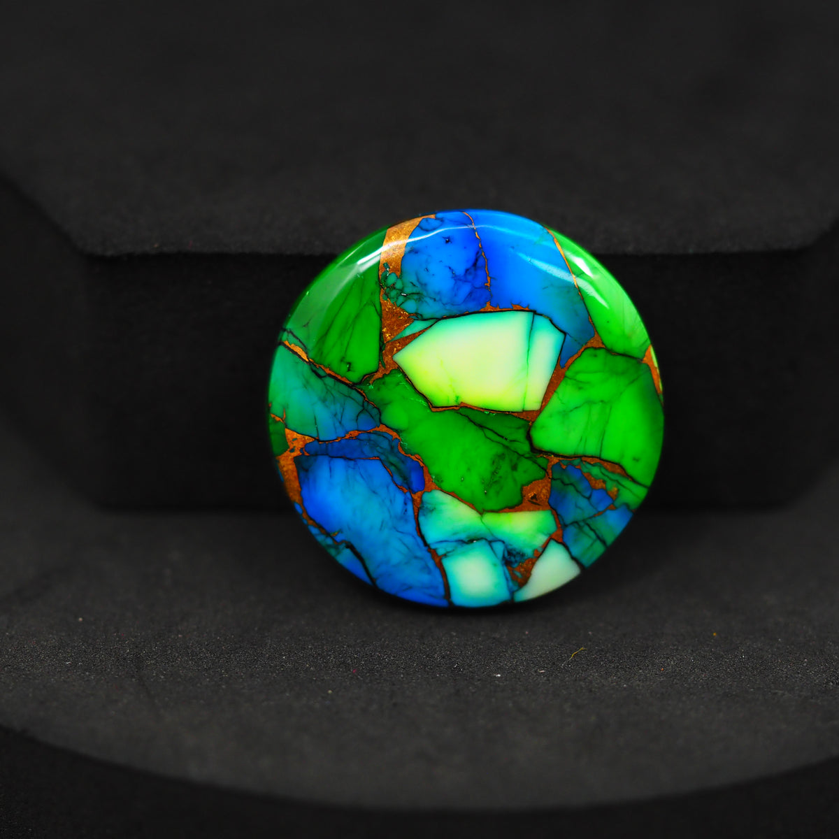 Natural Peacock Dahlia Round Cabochon 25x25mm 23ct - Peacock Blue-Green Composite - Pedra Gems