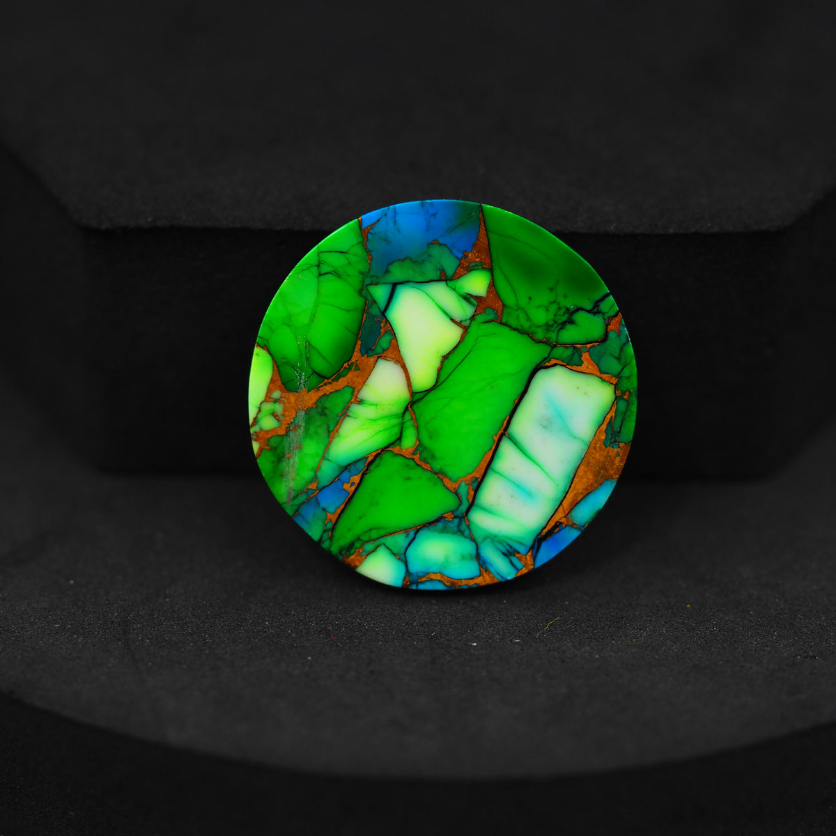 Natural Peacock Dahlia Round Cabochon 25x25mm 23ct - Peacock Blue-Green Composite - Pedra Gems