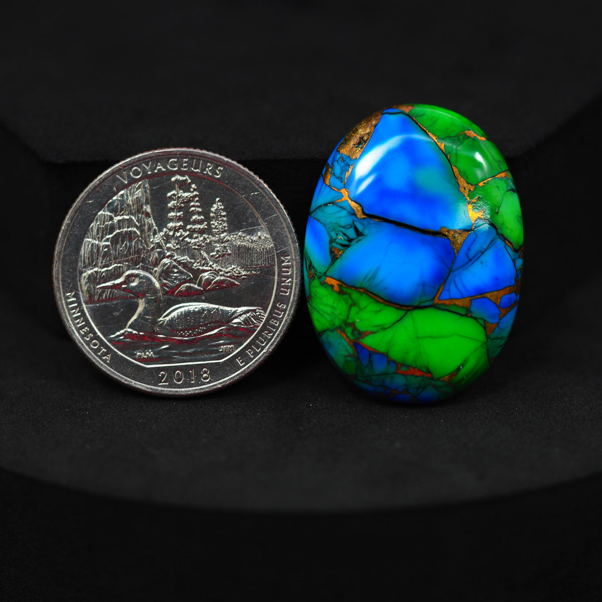 Natural Peacock Dahlia Oval Cabochon 19x21mm 25ct - Peacock Blue-Green Composite - Pedra Gems