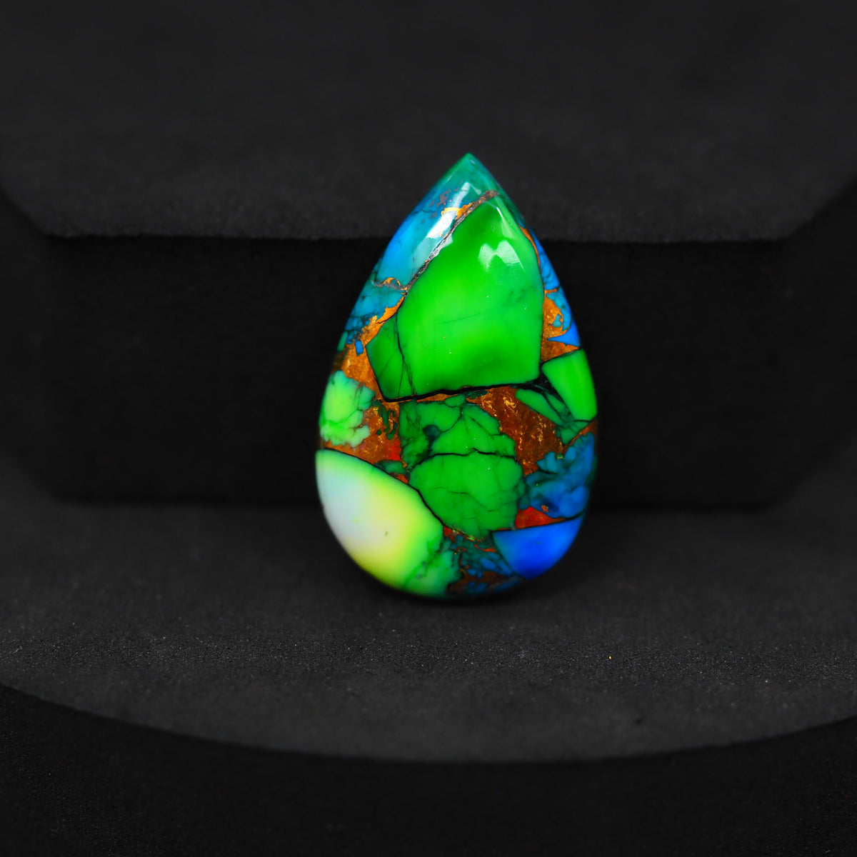 Natural Peacock Dahlia Pear Cabochon 27x17mm 17ct - Peacock Blue-Green Composite - Pedra Gems