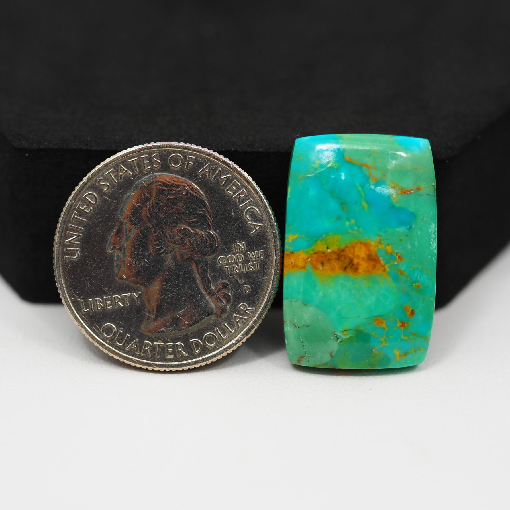 Natural Mohave Turquoise Rectangle Cabochon 24x16mm 18ct - Blue Green Rust Band - Pedra Gems