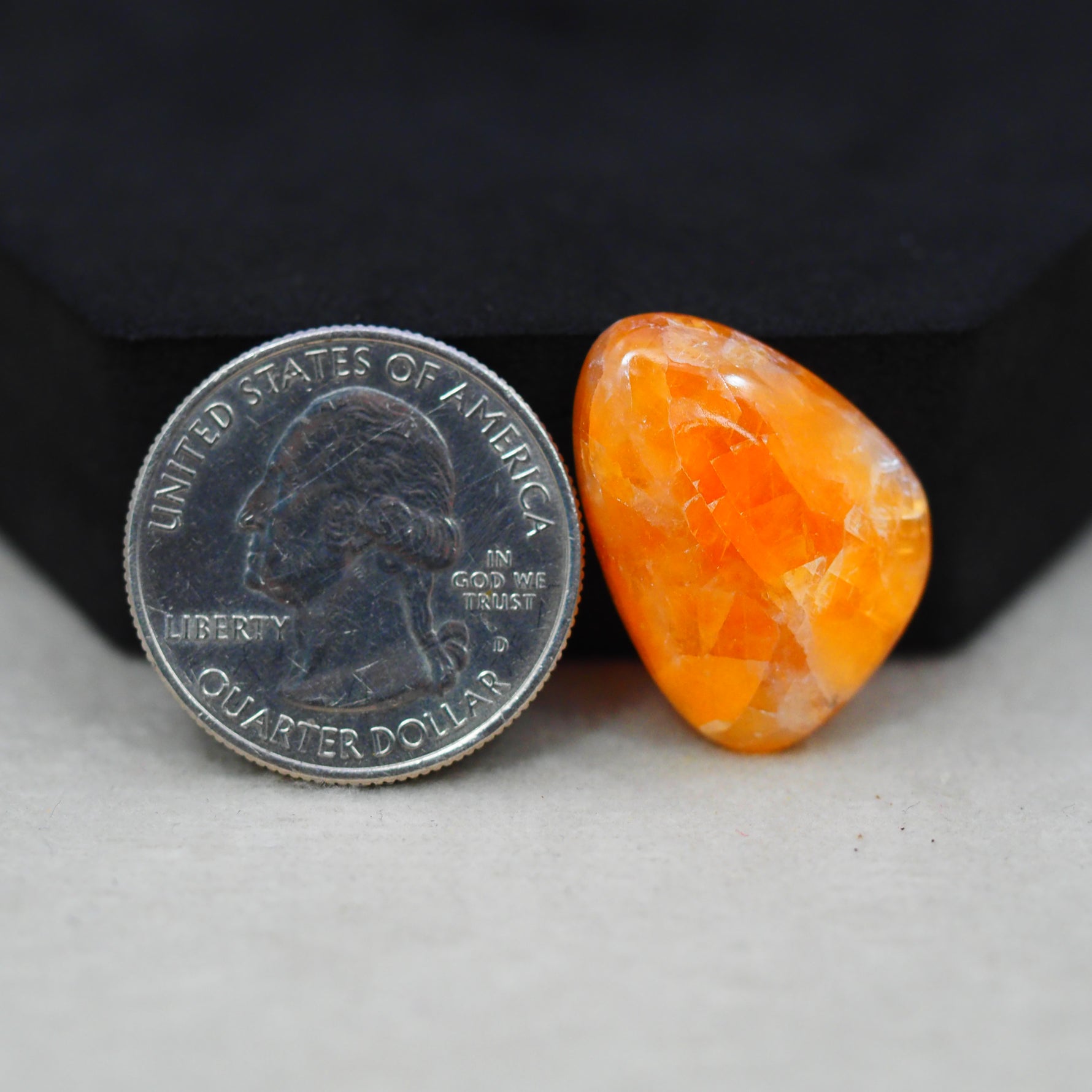 Natural Orange Calcite Trillion Cabochon 24x17mm 17.5ct - warm honey-orange - Pedra Gems.