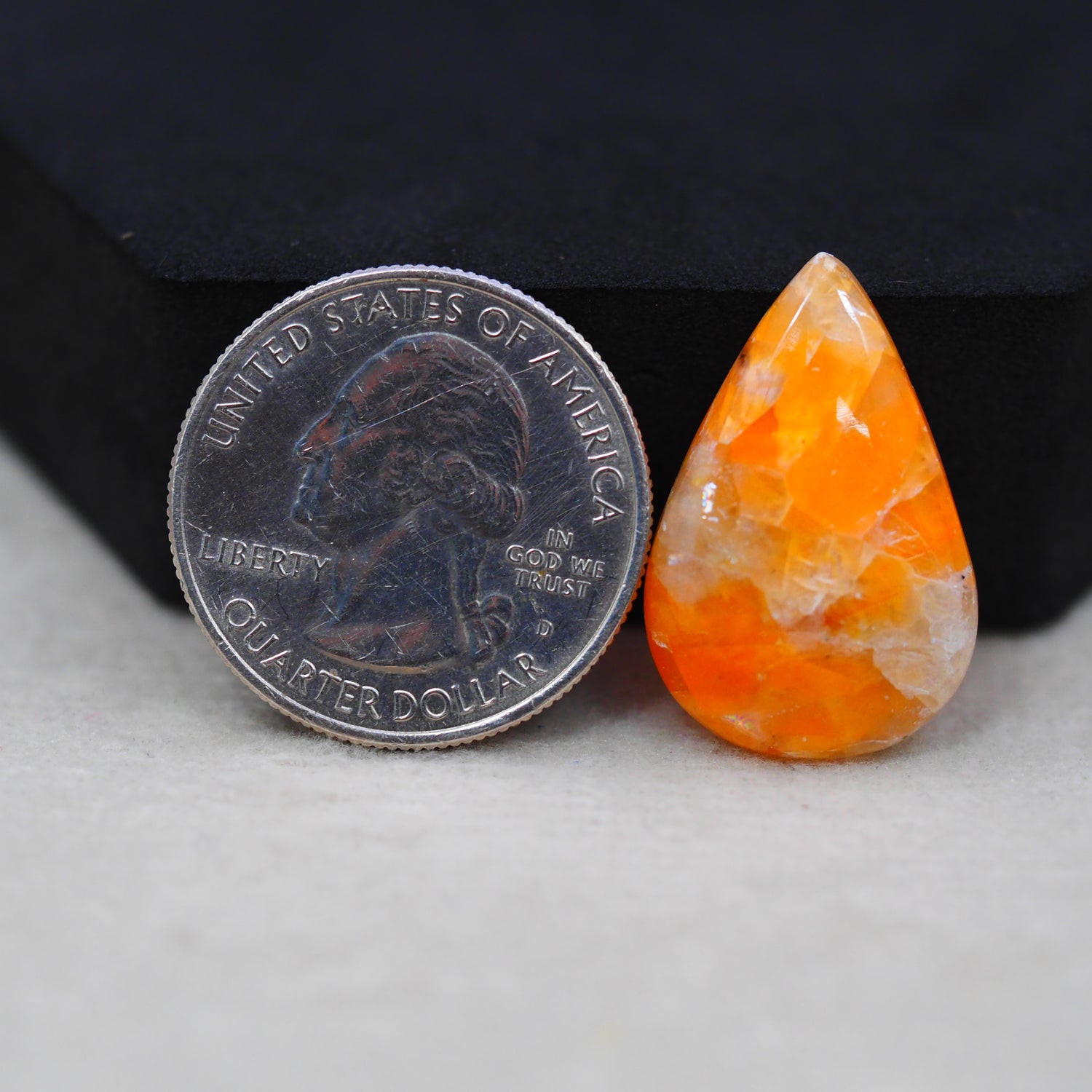 Natural Orange Calcite Pear Cabochon 25x17mm 13.5ct - warm honey-orange - Pedra Gems.