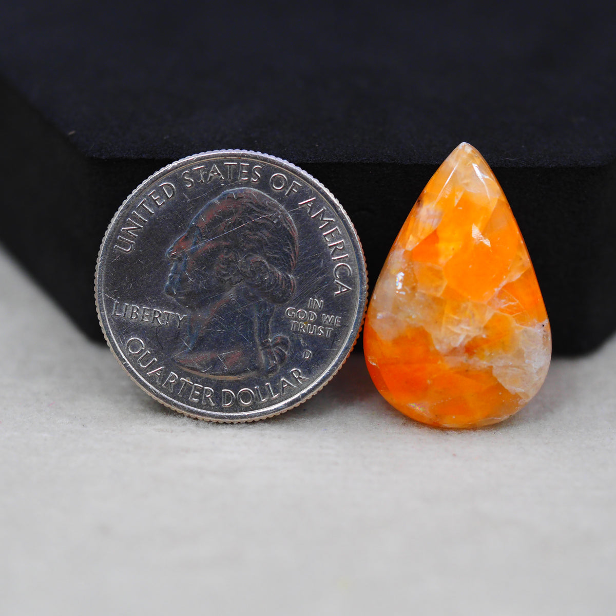 Natural Orange Calcite Pear Cabochon 25x17mm 13.5ct - warm honey-orange - Pedra Gems.