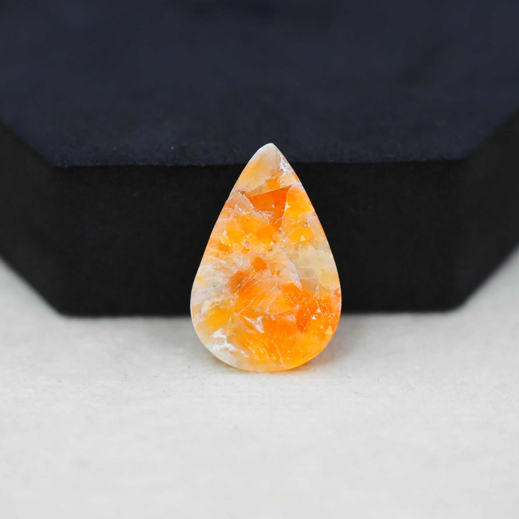 Natural Orange Calcite Pear Cabochon 25x17mm 13.5ct - warm honey-orange - Pedra Gems.