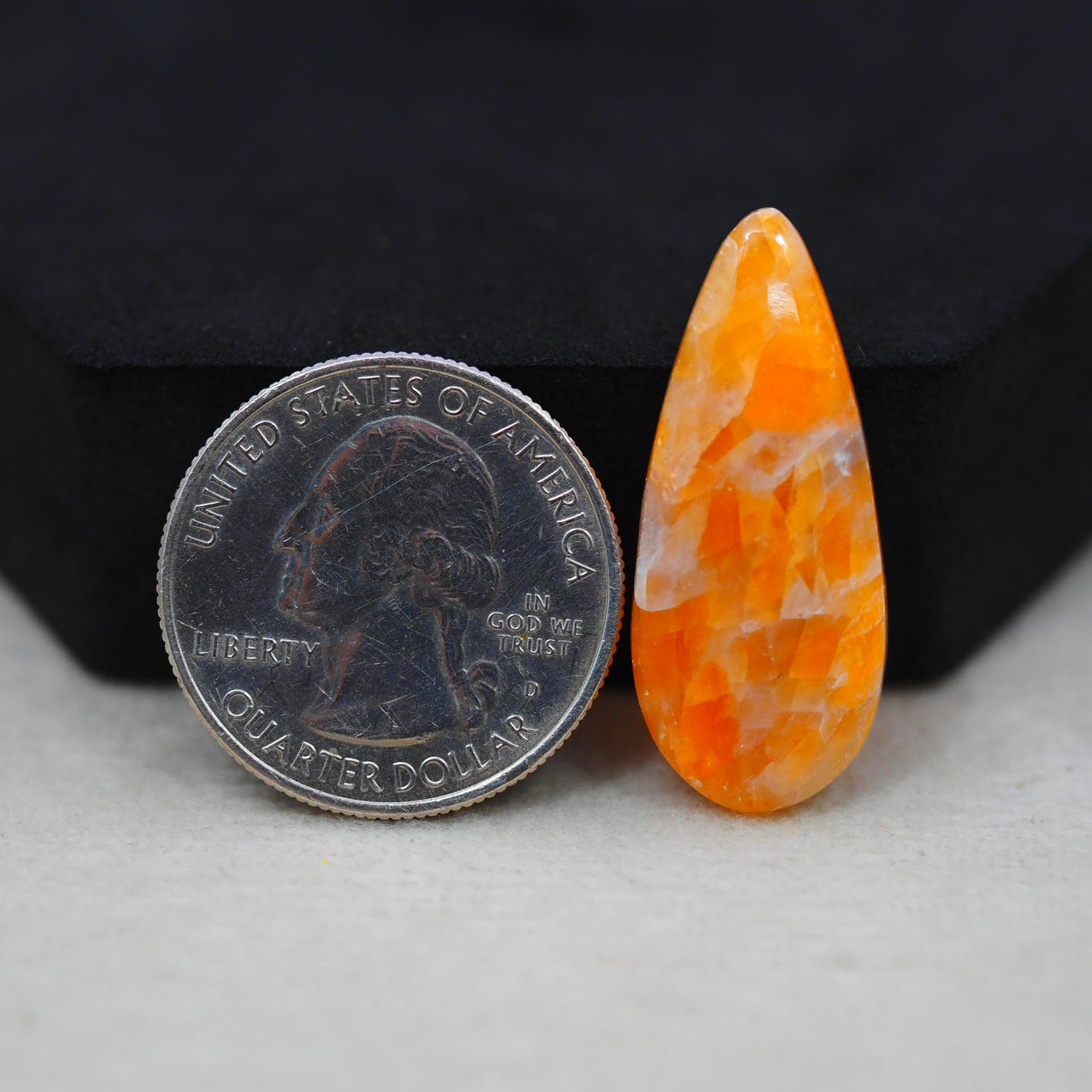 Natural Orange Calcite Pear Cabochon 31x13mm 16ct - warm honey-orange - Pedra Gems.