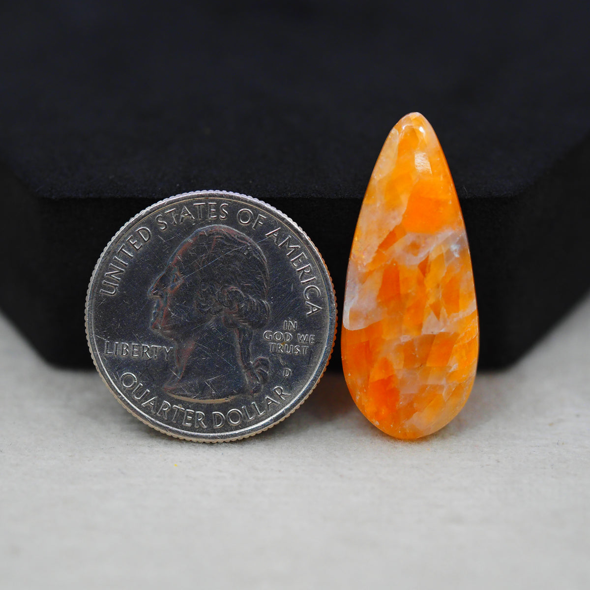 Natural Orange Calcite Pear Cabochon 31x13mm 16ct - warm honey-orange - Pedra Gems.