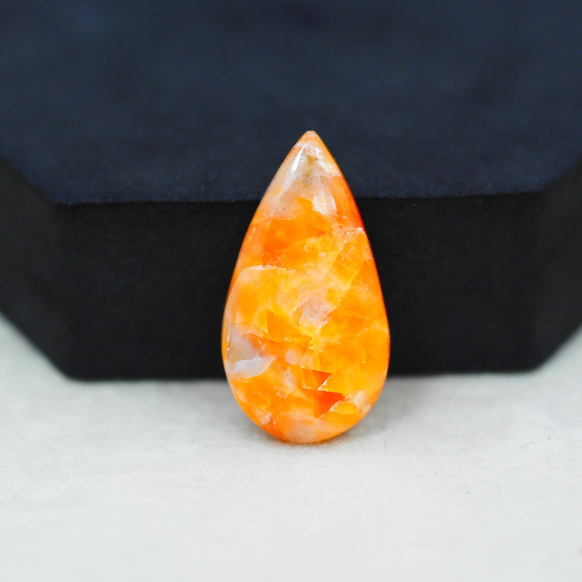 Natural Orange Calcite Pear Cabochon 29x16mm 16ct - warm honey-orange - Pedra Gems.