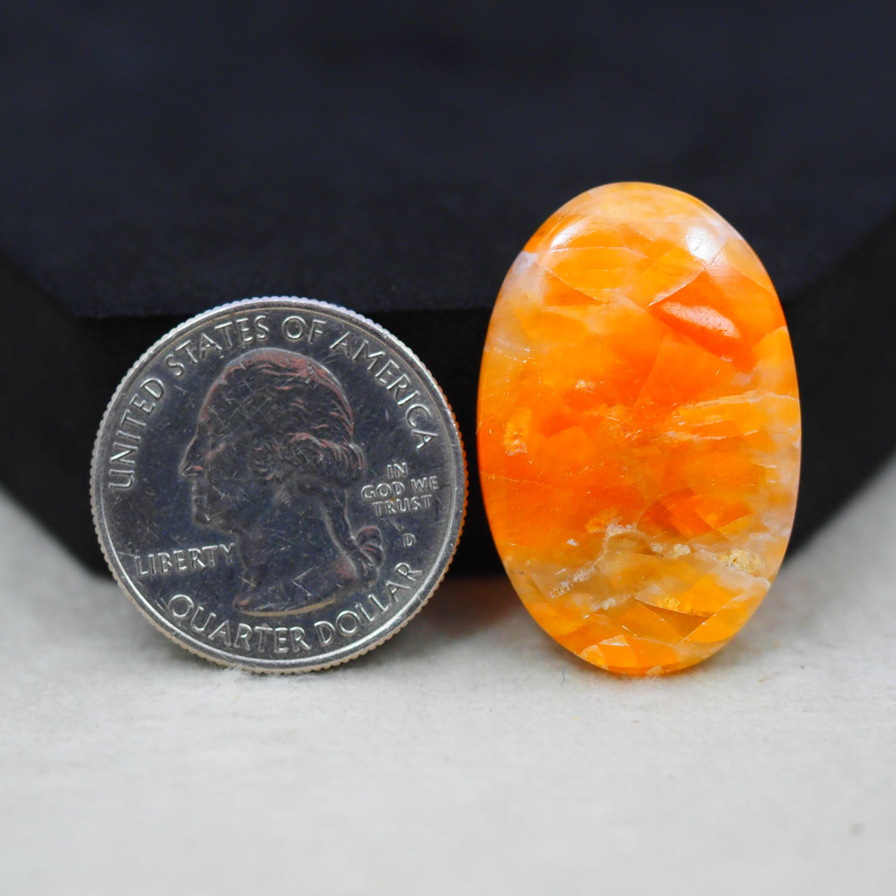 Natural Orange Calcite Oval Cabochon 31x20mm 26.5ct - warm honey-orange - Pedra Gems.