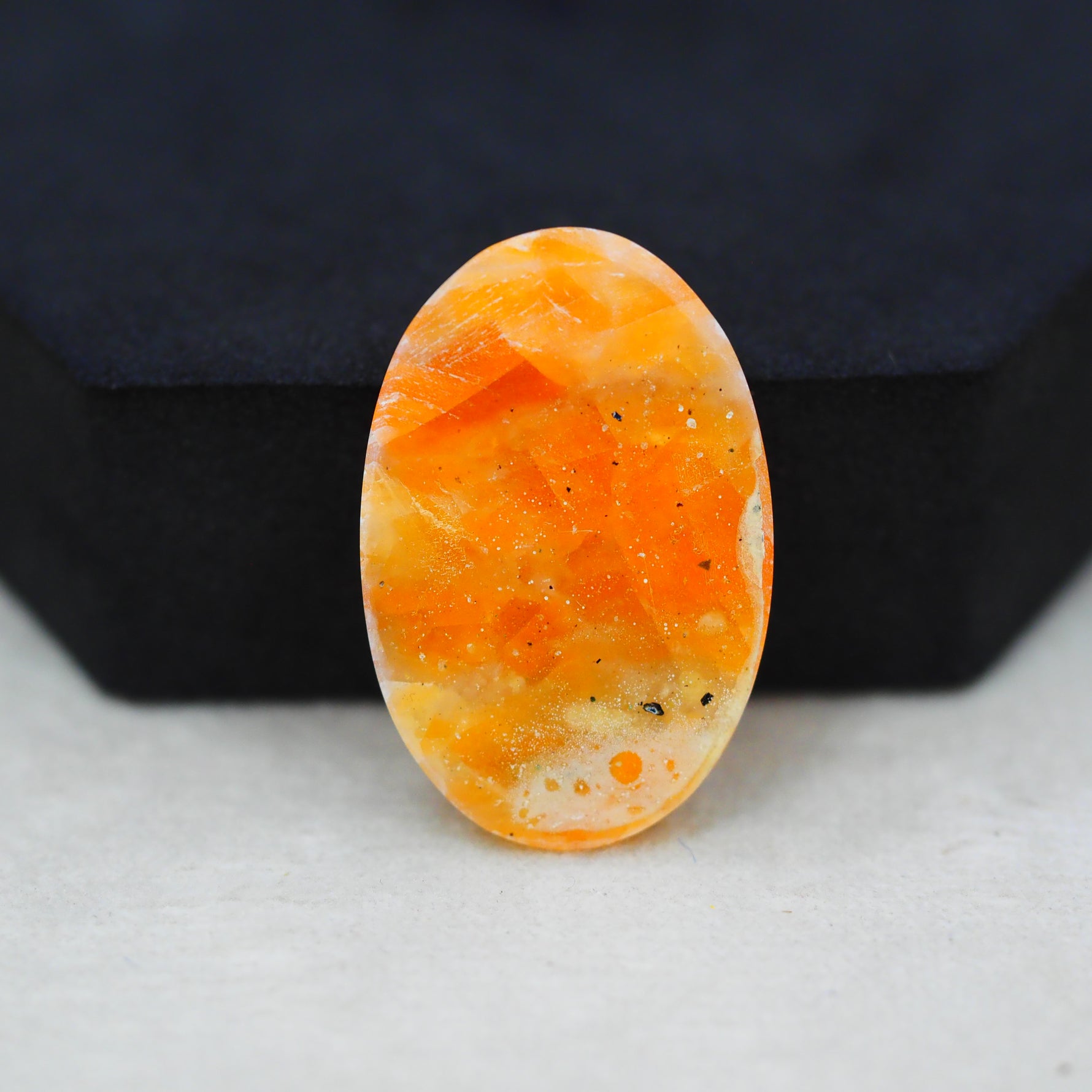 Natural Orange Calcite Oval Cabochon 31x20mm 26.5ct - warm honey-orange - Pedra Gems.
