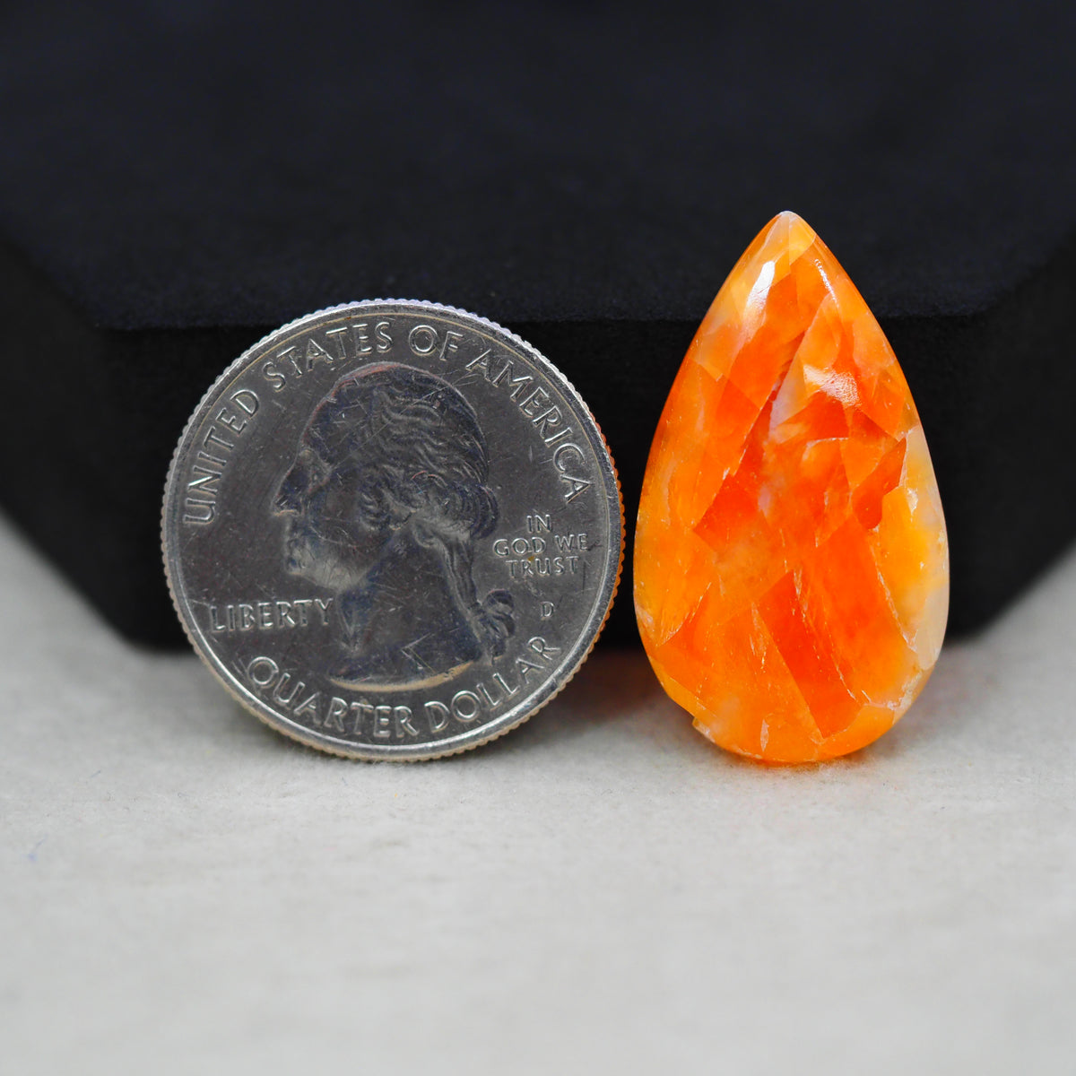 Natural Orange Calcite Pear Cabochon 28x16mm 16.5ct - warm honey-orange - Pedra Gems.