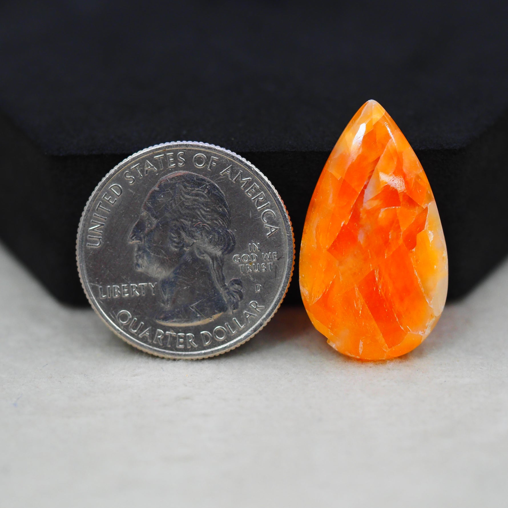 Natural Orange Calcite Pear Cabochon 28x16mm 16.5ct - warm honey-orange - Pedra Gems.