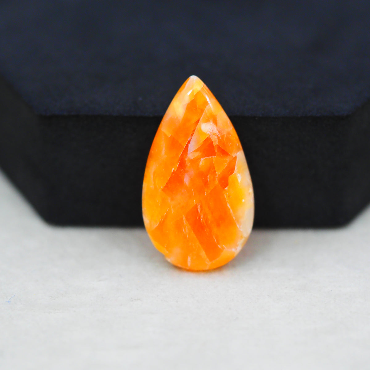 Natural Orange Calcite Pear Cabochon 28x16mm 16.5ct - warm honey-orange - Pedra Gems.