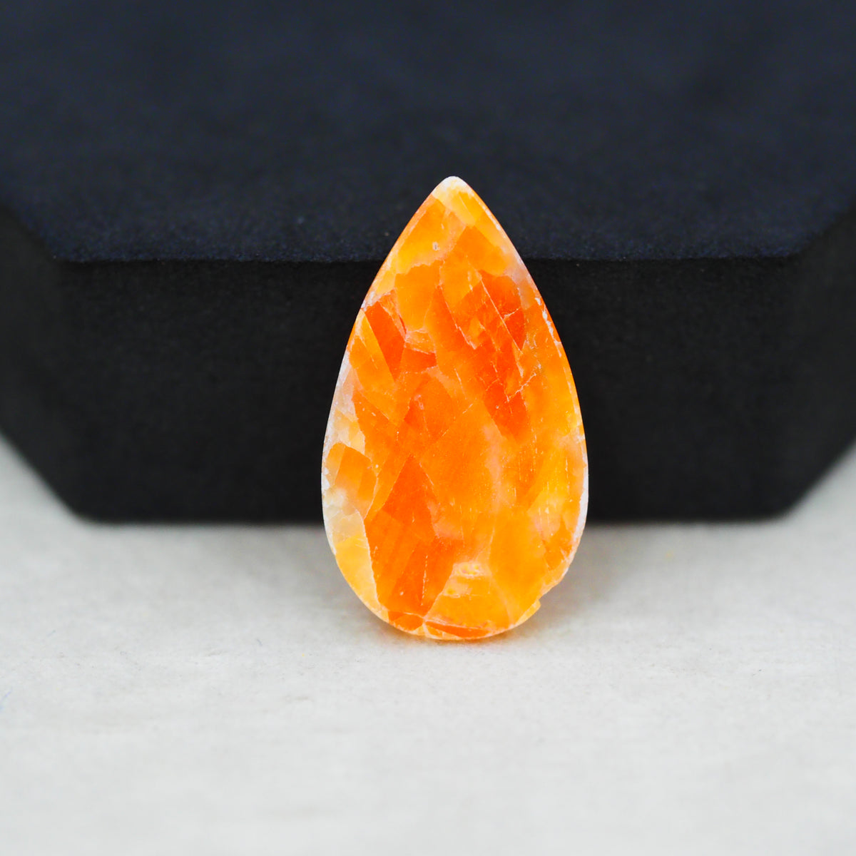 Natural Orange Calcite Pear Cabochon 28x16mm 16.5ct - warm honey-orange - Pedra Gems.