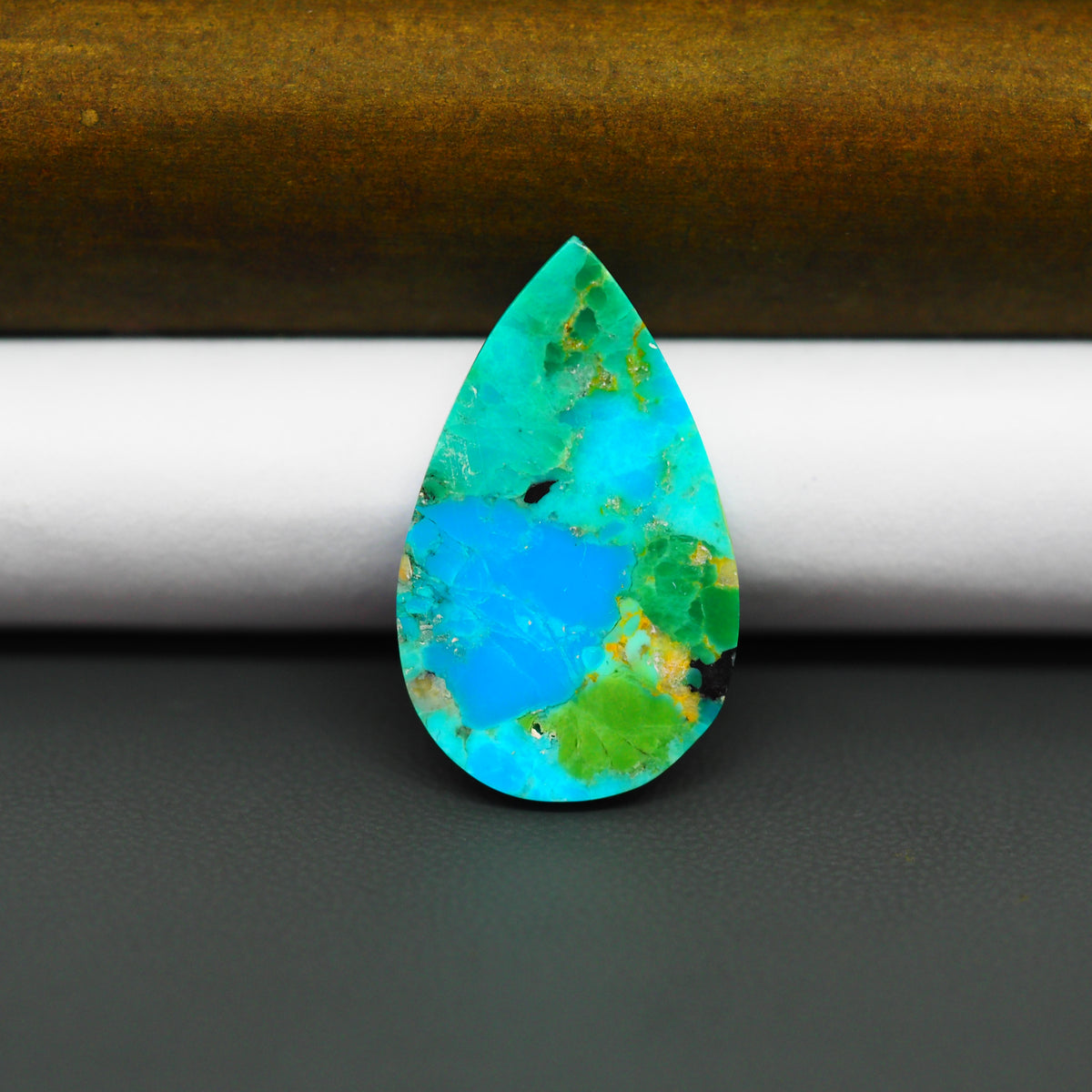 Mohave Turquoise & White Buffalo Pear Cabochon 28x17mm 14ct - Bright Blue with Green Matrix - Pedra Gems